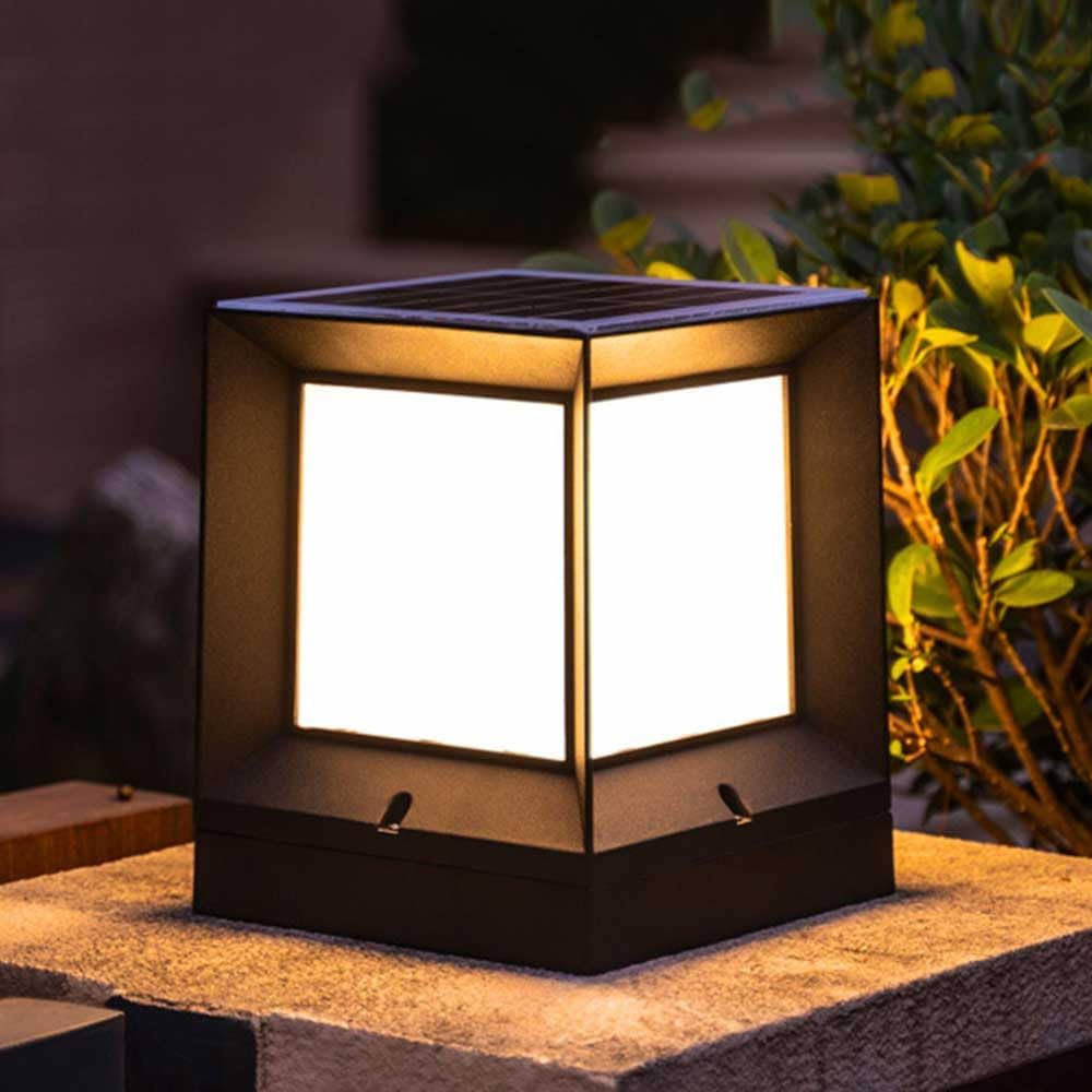 Square Lawn Solar Post Cap Lights Outdoor Waterproof Headlights Exterior Post Light Fixture Fence Pillar Lamp With Pier Mount Garden Decorative Deck Light Gate Landscape Street Lighting Fixtur