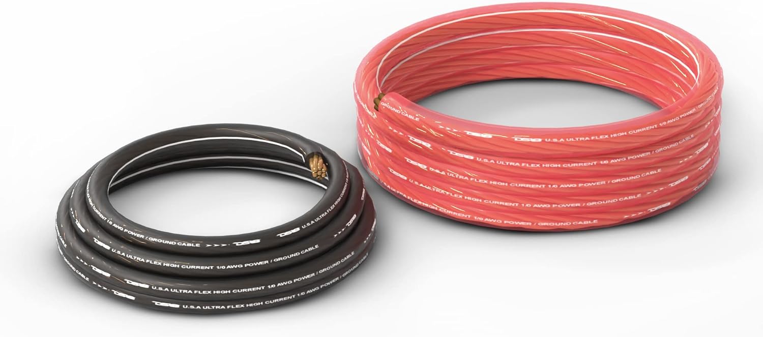 DS18 PW-OFC1/0GA-5BK/20RD 0-GA OFC Ultra Flex Power Wire 5ft Black and 20ft Red - Power Amplifier Wiring Kit