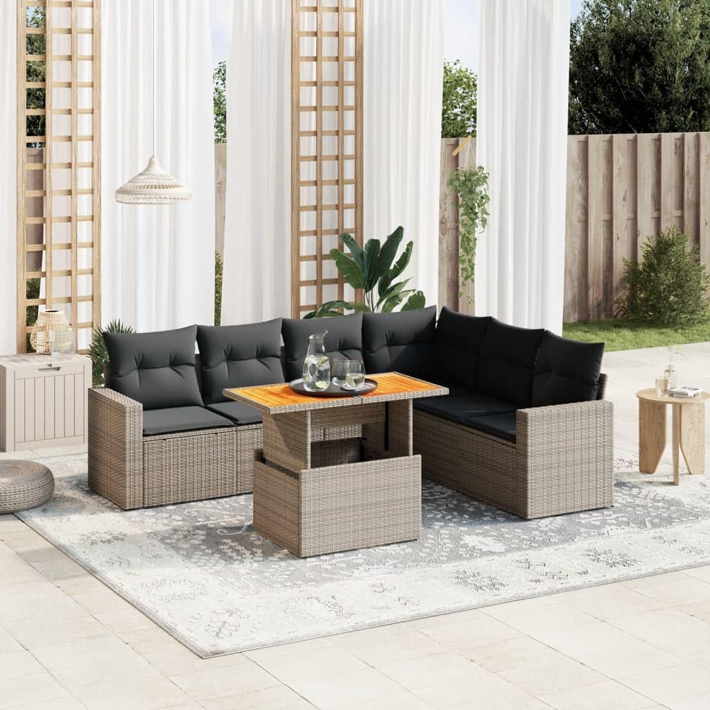 7-Piece Modular Garden Sofa Set, Grey Synthetic Poly Rattan Outdoor Patio Furniture, Adjustable Armrests, Weather-Resistant, for 7 People, Terrace Dining