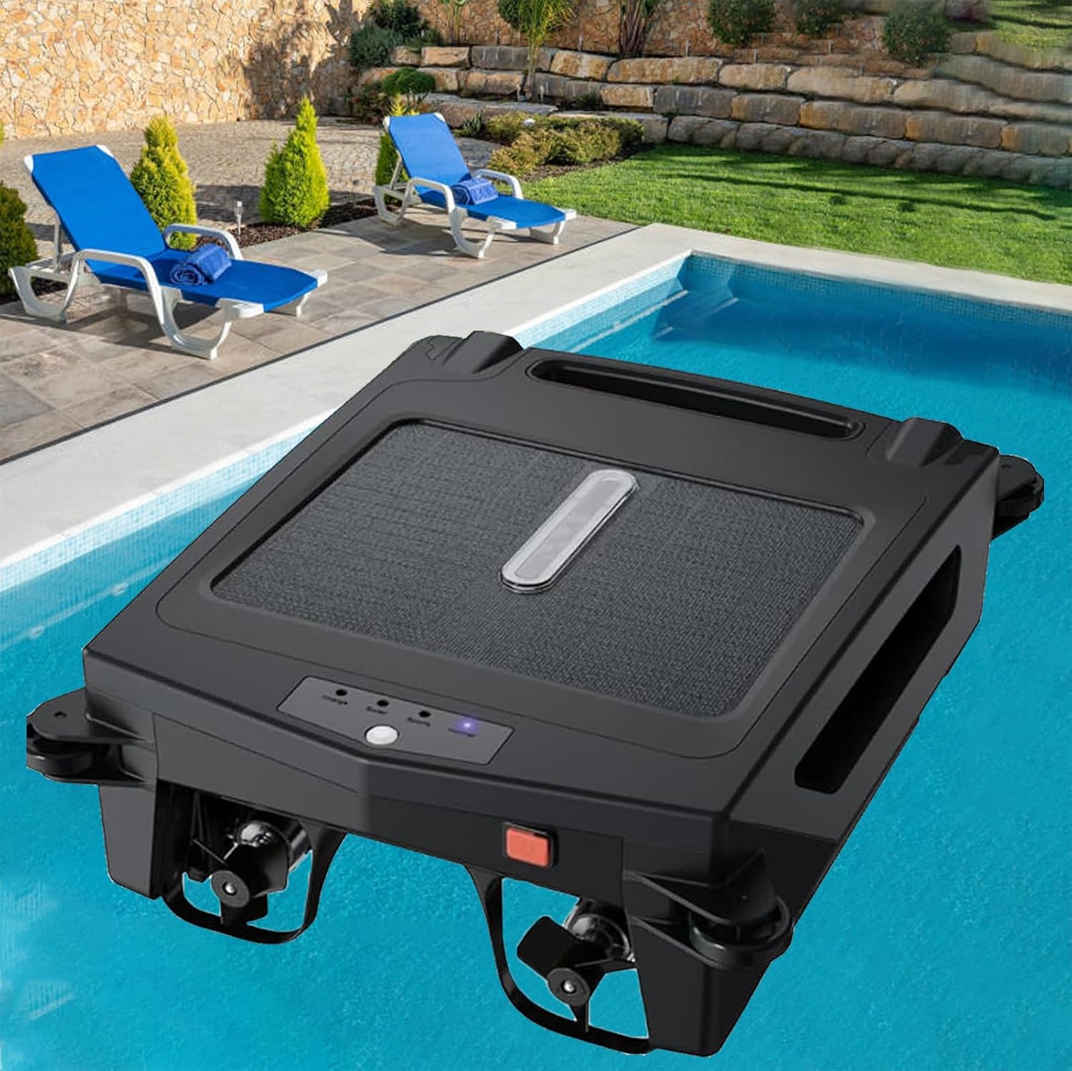 Solar Powered Automatic Robotic Pool Skimmer Cleaner,Solar Pool Cleaner Dual Mode with Obstacle Avoidance Daytime ＆ Overnight Continuous Cleaning for All Swimming Pool
