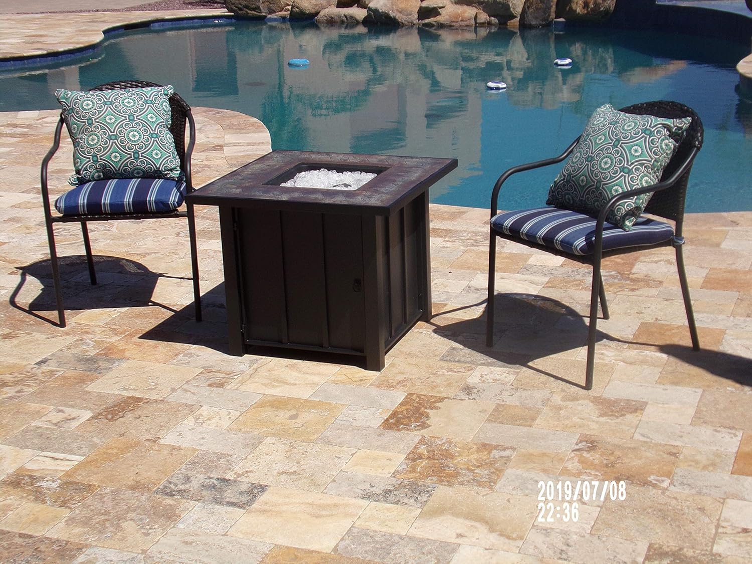Hiland AFP-STT Outdoor Patio 40,000 BTU 30x30 Inch Square Tile Table Top Propane Fire Pit and Fire Glass