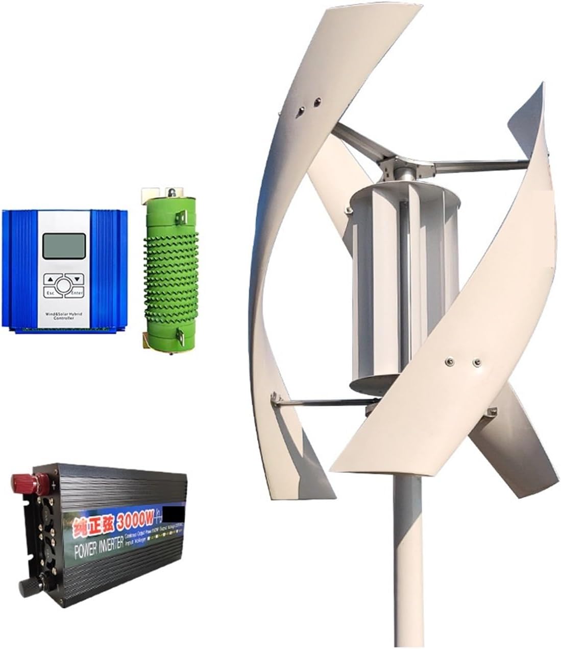 Wind Turbine Generator Kit 3KW Vertical Axis Wind Turbine Household Wind Turbine Low Speed Low Noise Low Starting Speed for Home(with Off Grid System,48V_3000W)