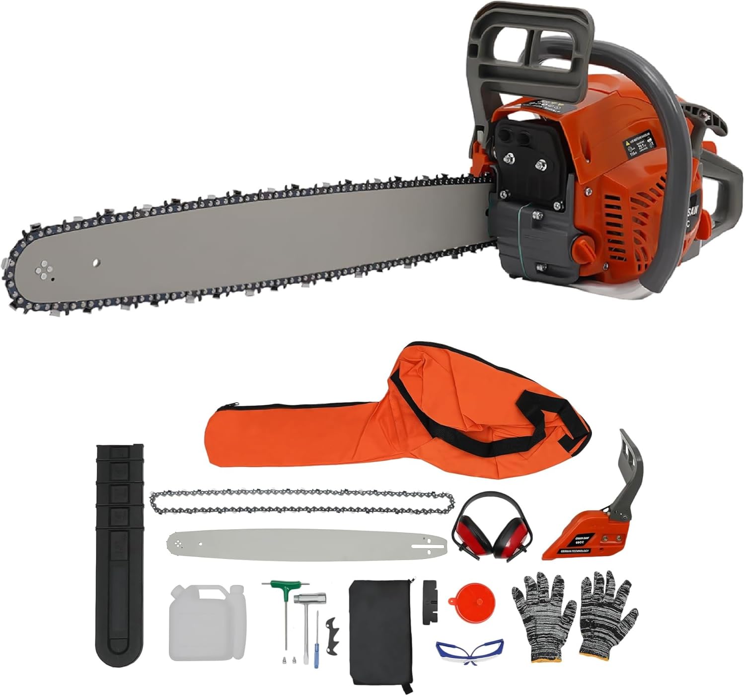 22 Inch Gas Powered Chainsaw 60CC 2-Stroke Gas Powered Engine Chainsaw Kit, Handheld Cordless Petrol Chain Saw with Complete Accessories for Outdoor Tree Wood Cutting
