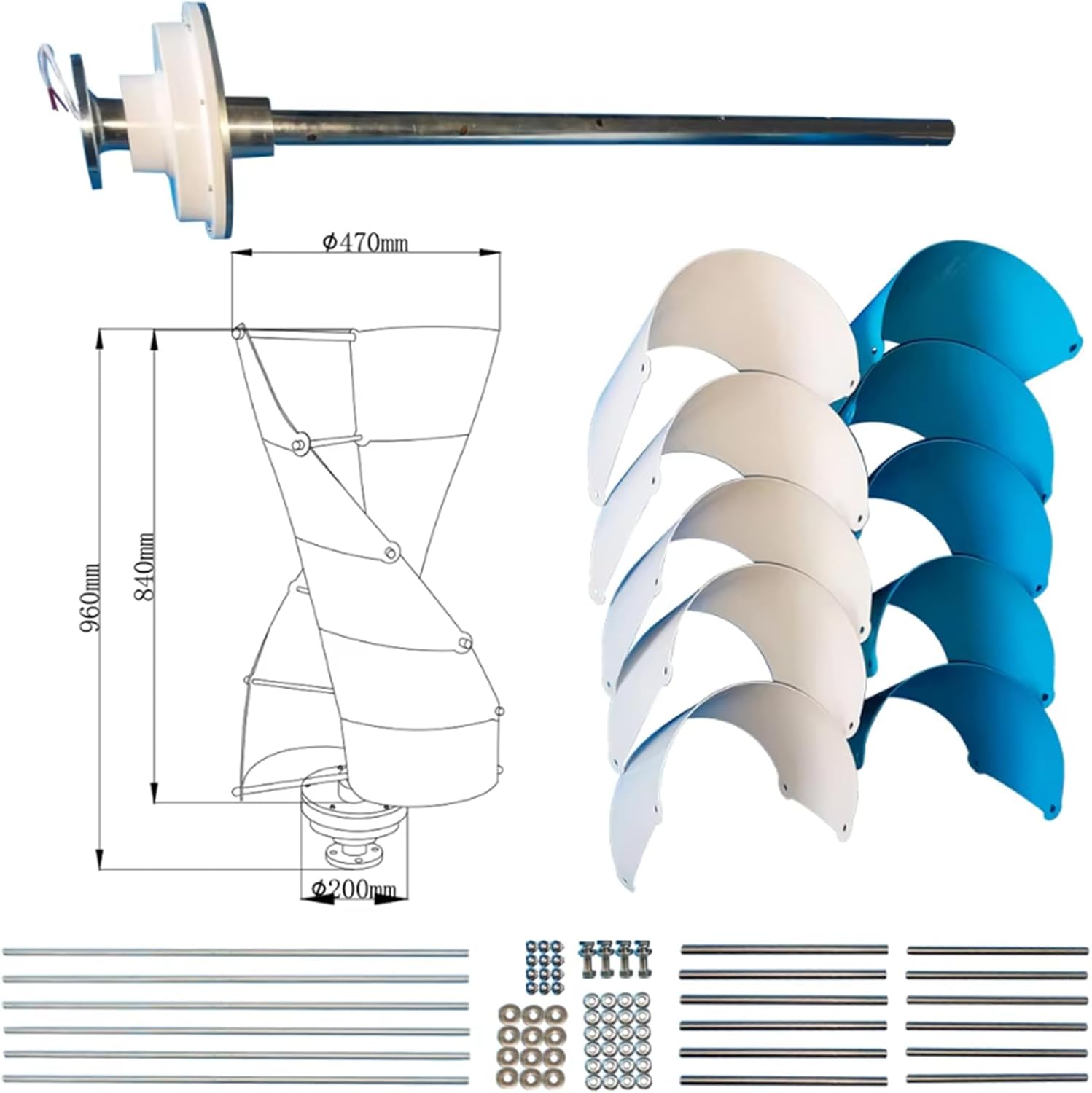 220V-12V 10 Blade Spiral Wind Turbine Generators Kit, 1200W Magnetic Levitation Wind Turbine Generator Vertical Noise Free Suitable for Wind and Solar Systems
