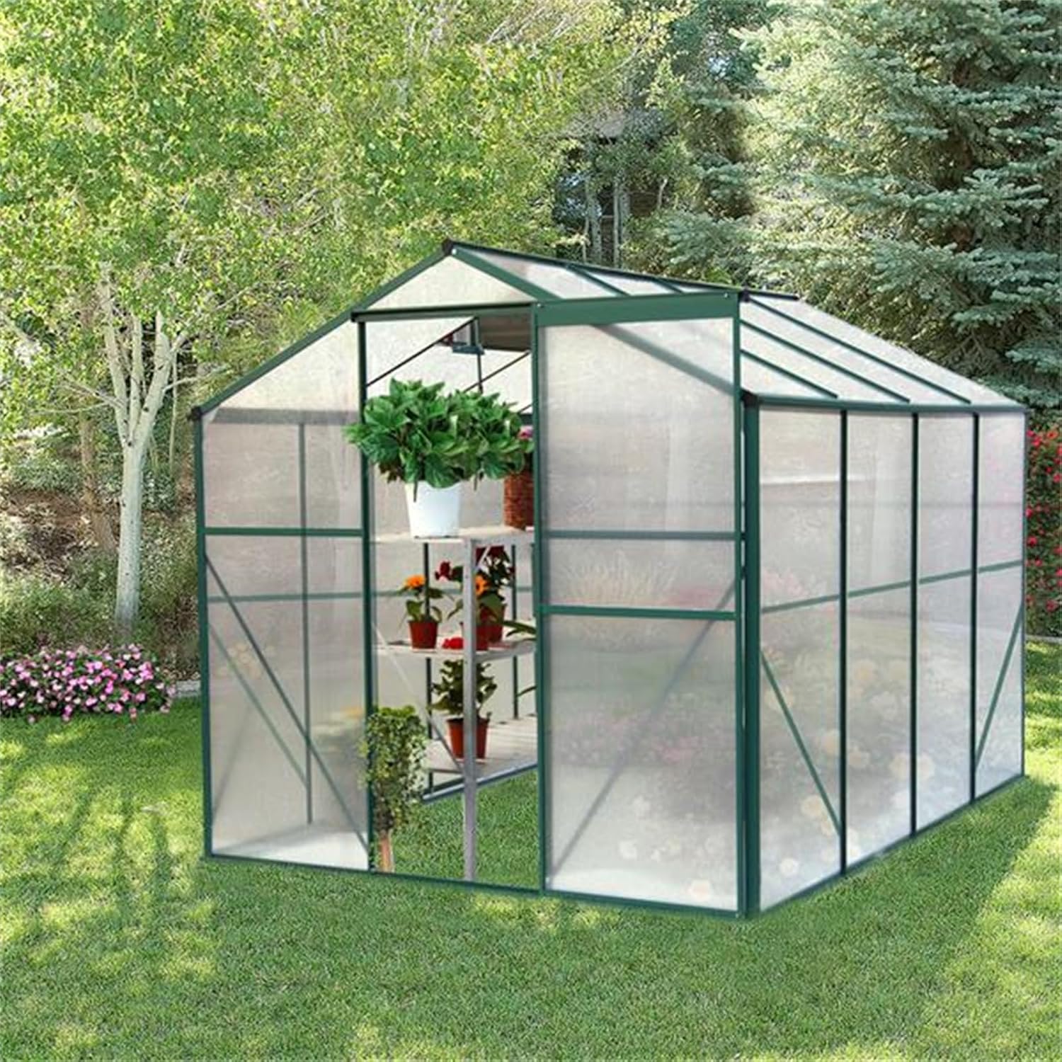 Greenhouse for Outdoors, Polycarbonate Greenhouse Kit, Walk-in Backyard Green House with Aluminum Frame & Adjustable Roof Vent, for Garden, Patio, Lawn