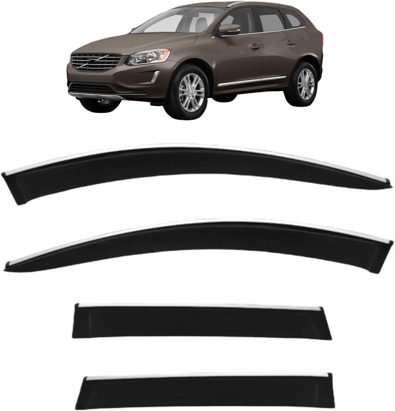 Window Deflectors for Volvo XC60 MK1 2008-2017, Sun Rain Guard Window Visors Vent Shades with Bright Stripes Car Accessories