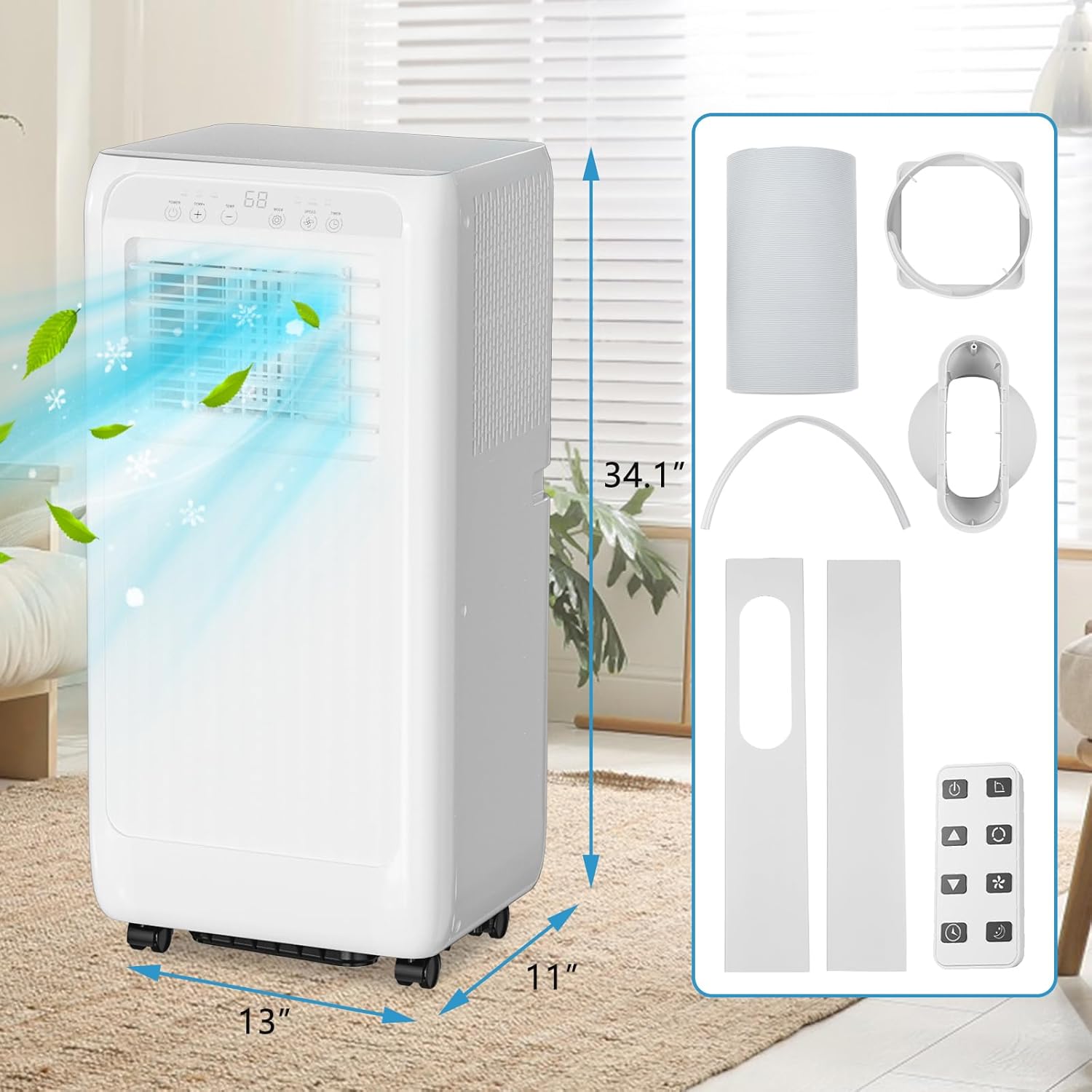 Portable Air Conditioners for Rooms Up to 350 Sq Ft, Cool,Dehumidifier & Fan 3 Modes Air Conditioner, 8000 Btu Portable Ac Units with Remote Control, Wheels, LED for Rooms/Office, White