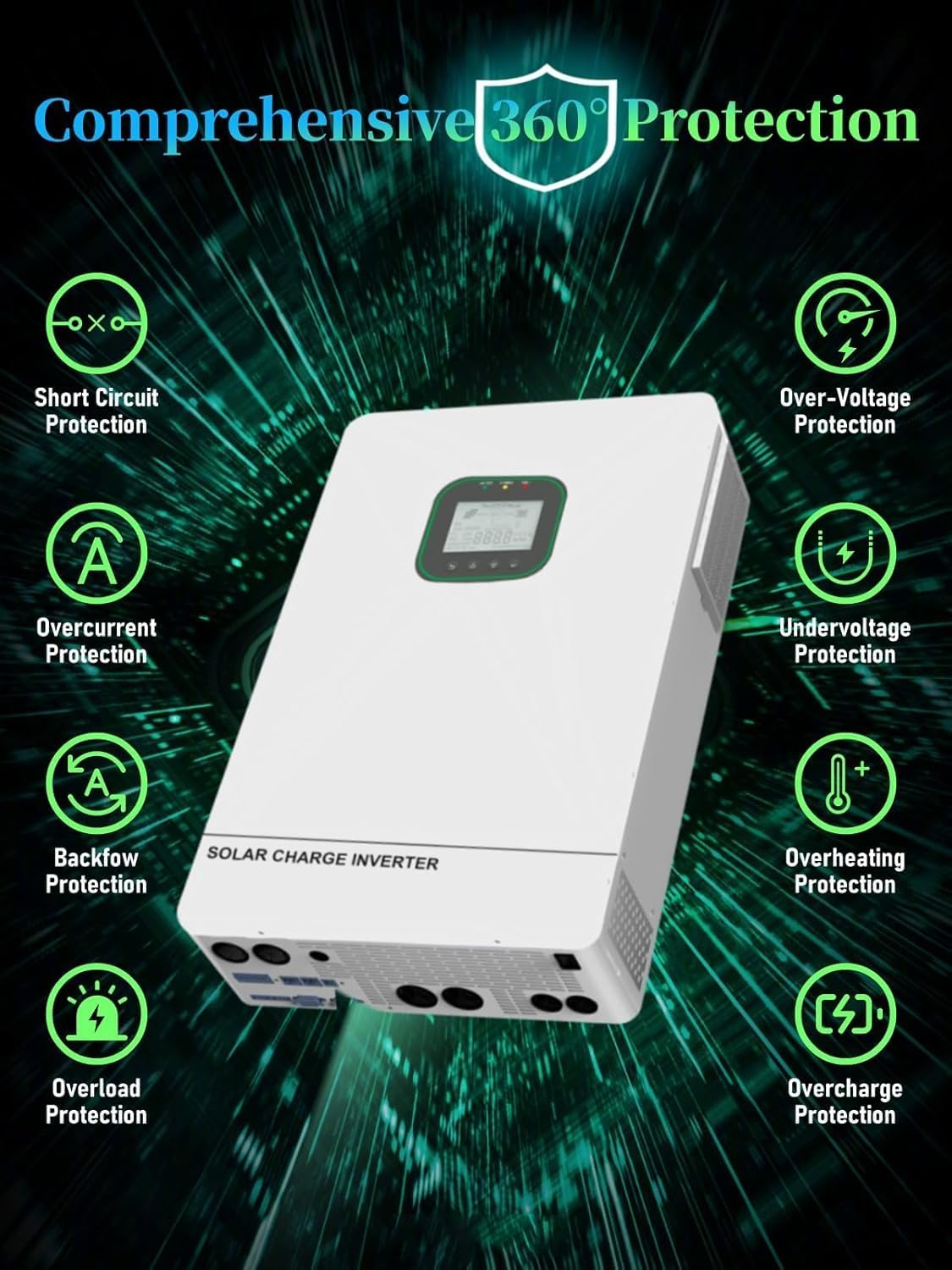 All in One 6500W Solar Hybrid Inverter Pure Sine Wave Inverter with Single Phase Split Phase，MAX 6 Parallel, Work with 48V Lead Acid/LiFePO4 for Home, RVs, (6.5KW-WiFi)