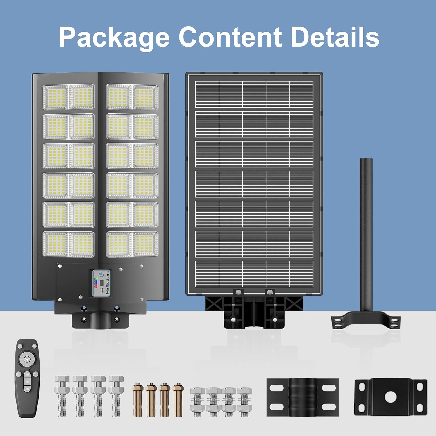 2-Pack Solar Street Light -9000W Solar Street Lights Outdoor 120000LM,7000K Commercial Parking Lot Light, Flood Outdoor Lights IP66 Waterproof with Motion Sensor，3-Year Warranty