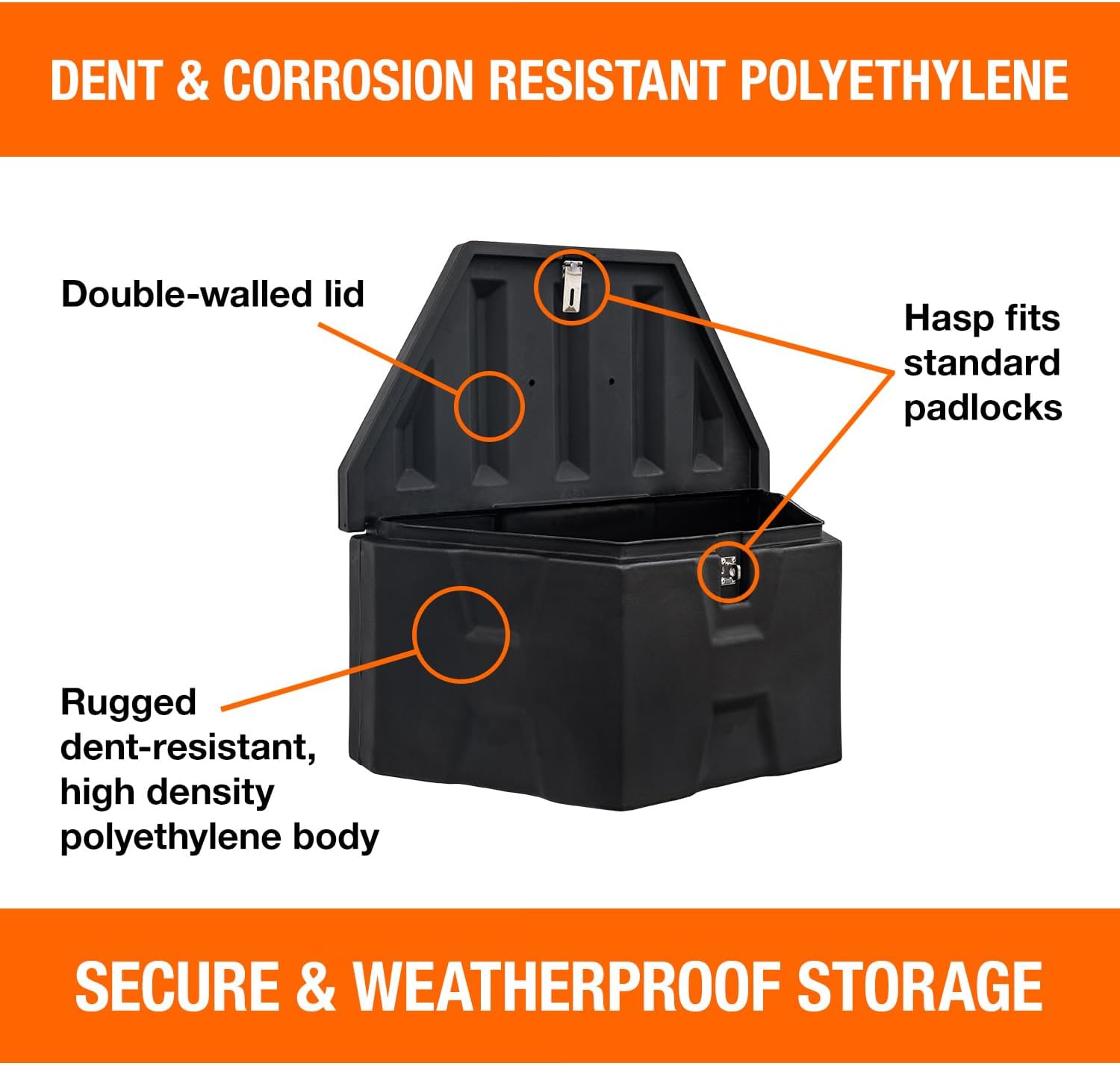 Buyers Products 1701680 Black Poly Trailer Tongue Truck Tool Cargo Storage Box,18 x 19 x 36 Inch, Made In The USA, Trailer Tongue Box For Storage And Organization, Trailer Storage Box