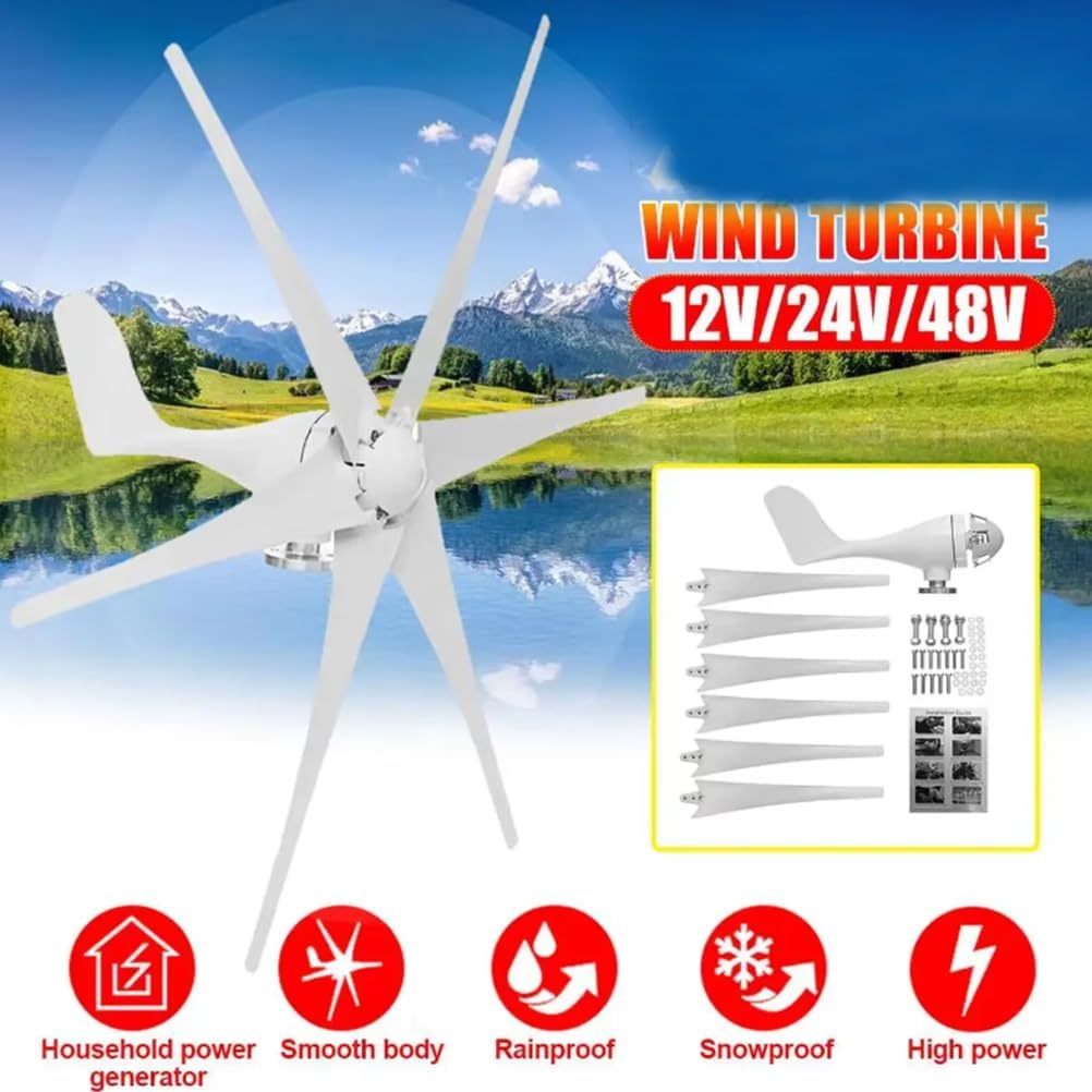 Efficient Wind Turbines,6000W 12V 24V 48V 220V Horizontal Power Windmill Energy Turbines with MPPT Controller for Boats, Gazebos, Chalets, Or Mobile Homes