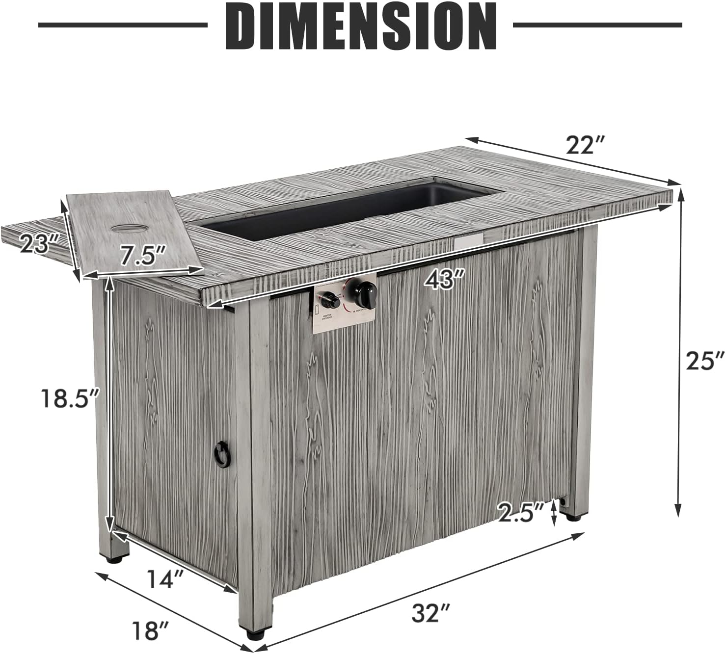 HAPPYGRILL 43” 50,000 BTU Outdoor Propane Fire Pit Table, Pulse Ignition Gas Fire Table with Lid, Protective Cover and Lava Rocks, Gas Fire Pit Table for Backyard Garden Patio