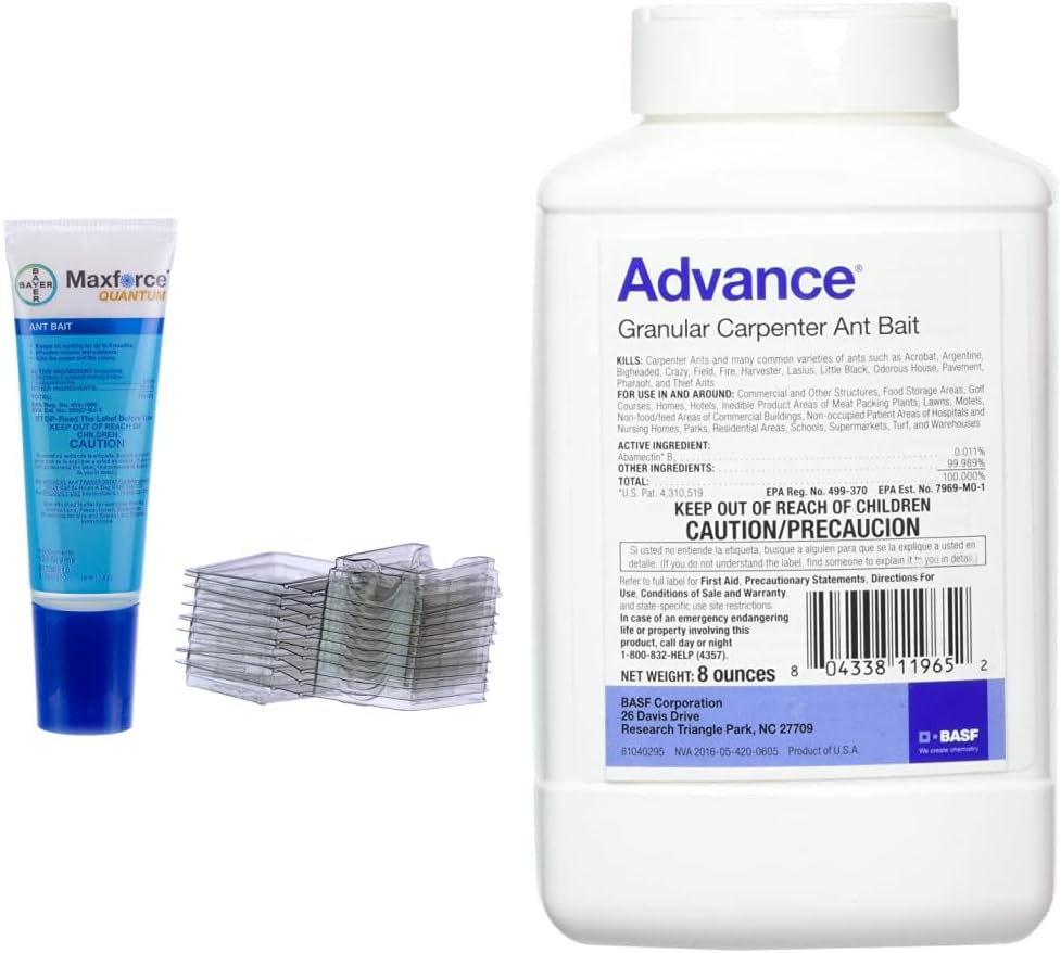 Maxforce Quantum 0.03% Imidacloprid Ant Control Liquid Bait with 10 Stations, 120 Gram Bottle and BASF - 396153 - Advance Carpenter Ant Bait - 8oz, White