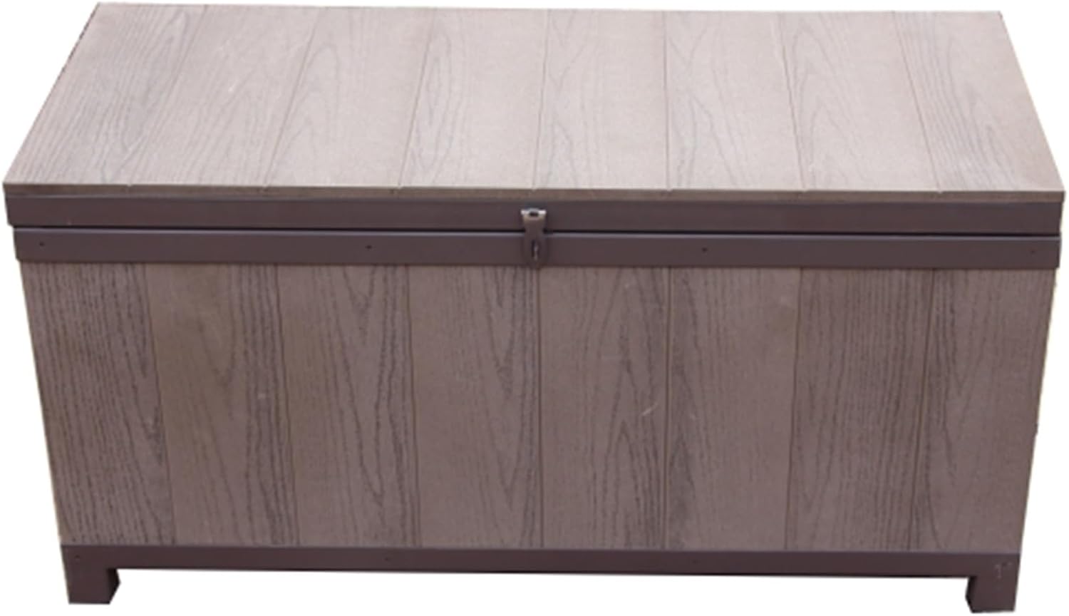 Outdoor Storage Deck Boxes, Lockable Storage Bins with Lids, Garden Storages Box for Pool, Balcony, PVC Wood Plastic Boar+Metal Frame