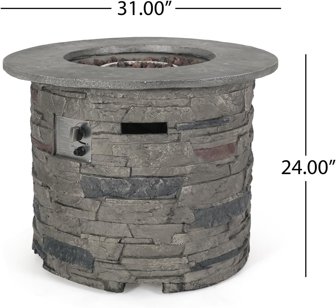 Penau Outdoor 32 Inch Round MgO Propane Fire Pit, 40,000 BTU, Stone Gray, Garden & Patio Use, Durable Construction