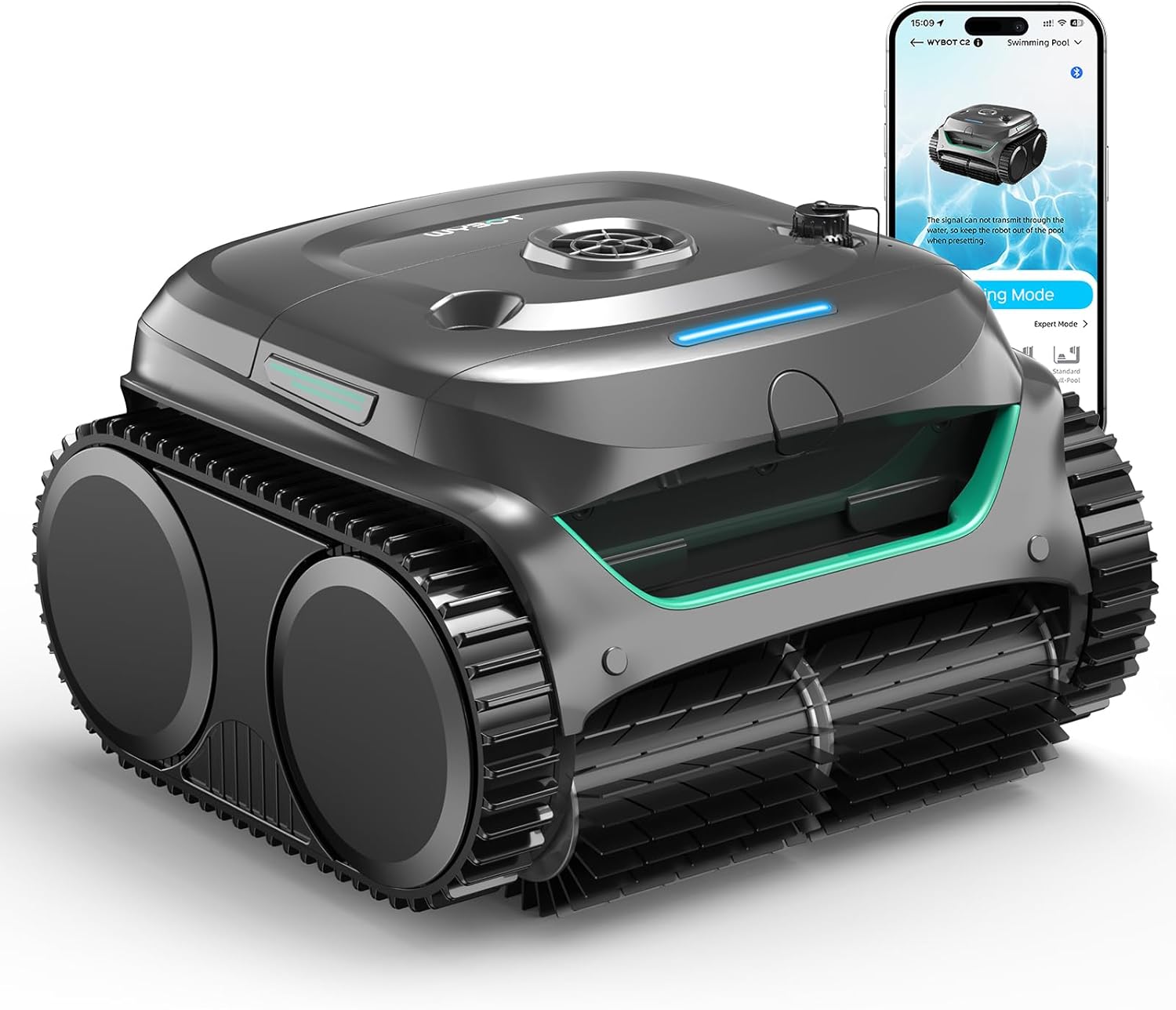 WYBOT C2 Cordless Robotic Pool Cleaner, Wall&Waterline Pool Vacuum Robot with Ultra-fine Filtration, Extended 180 mins Runtime, Triple-Motors, for Inground/Above Ground Pools up to 2152 Sq.ft