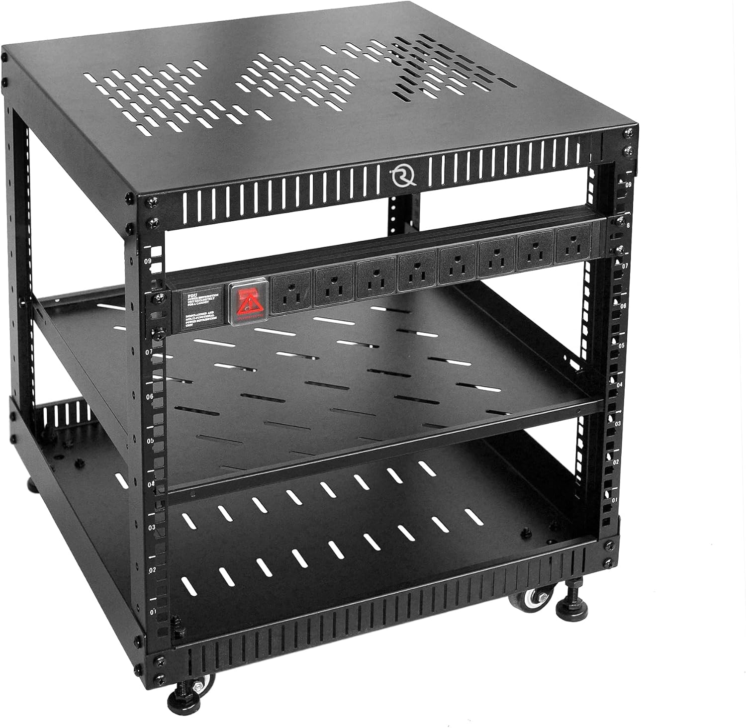 RIVECO 9U Network Rack with Reinforced Top Cover - 4 Post Floor Rack on Wheels for 19