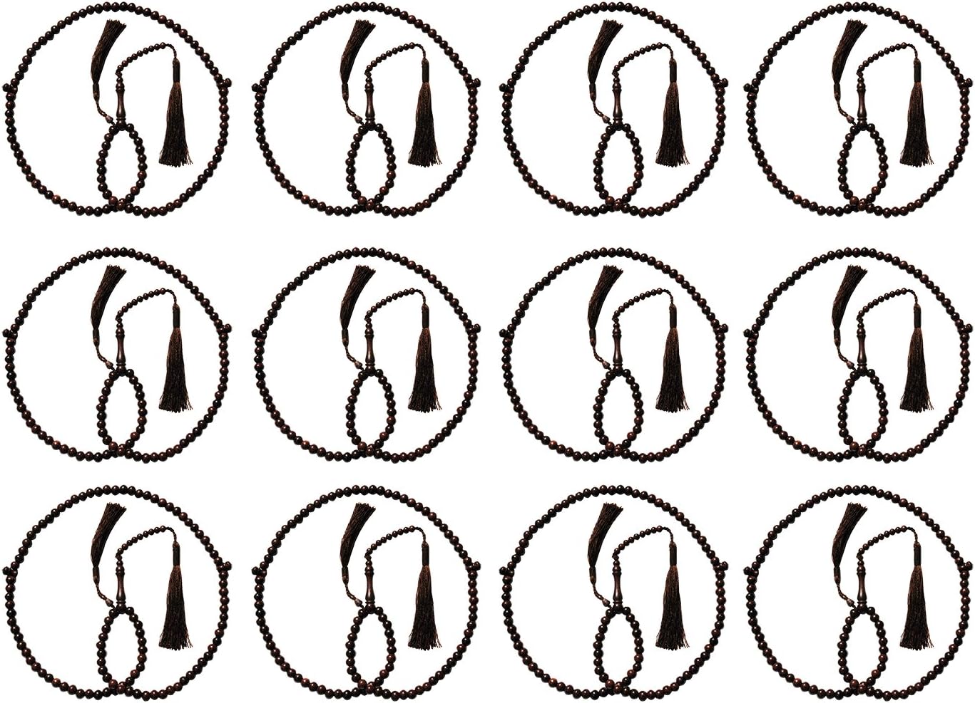 Wholesale Lot 12 Dense Tamarind Tree Wood - 8mm 99-Bead Prayer Beads with 2 Beautiful Tassels