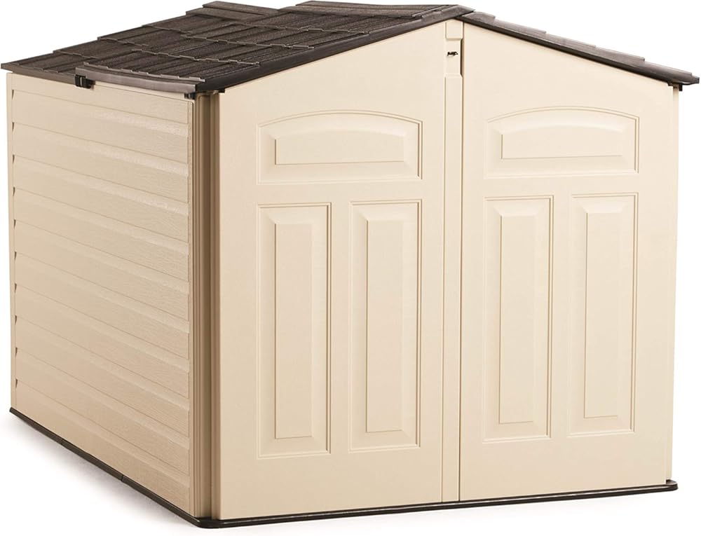 Rubbermaid Slide-Lid Resin Outdoor Storage Shed (5 x 6.5 Ft),Weather Resistant, Beige/Brown, Organization for Home/Backyard/Garden Tools/Lawn Mower/Bike Storage/Pool Supplies