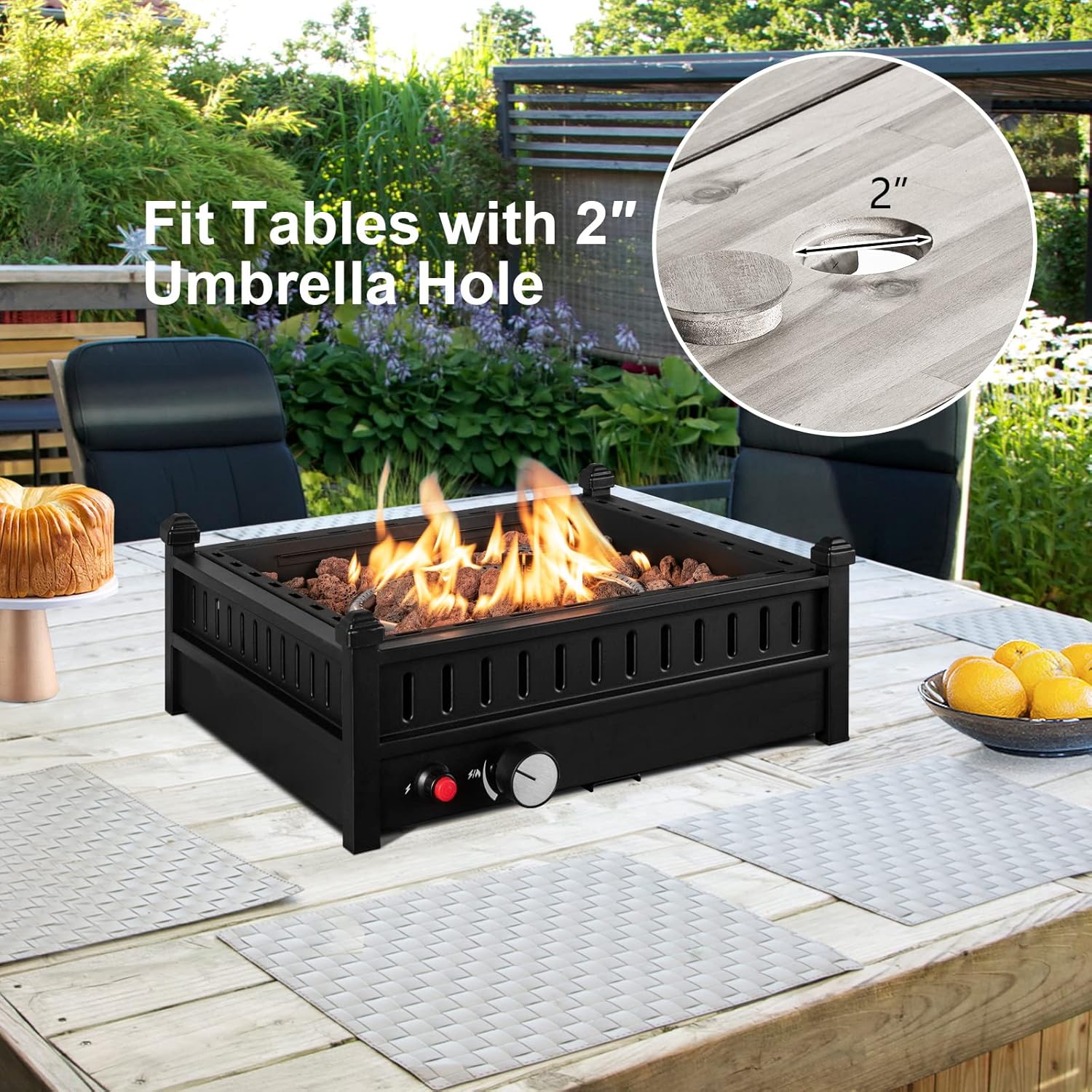 HAPPYGRILL Portable Propane Fire Pit, 40,000 BTU Tabletop for Tables With 2