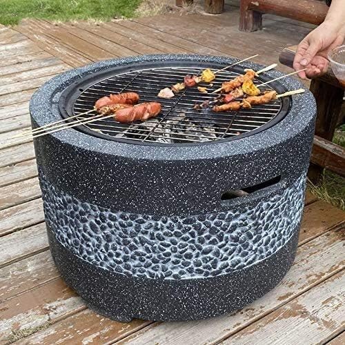Fire Pits Outdoor Wood Burning Fire Pit Tables for Outside Patio, Fire Pit Bowl, with Heat-Resistant Coating, BBQ Net, for Outdoor Camping Patio with Cover BBQ Cooking for Outside Camping Backyar