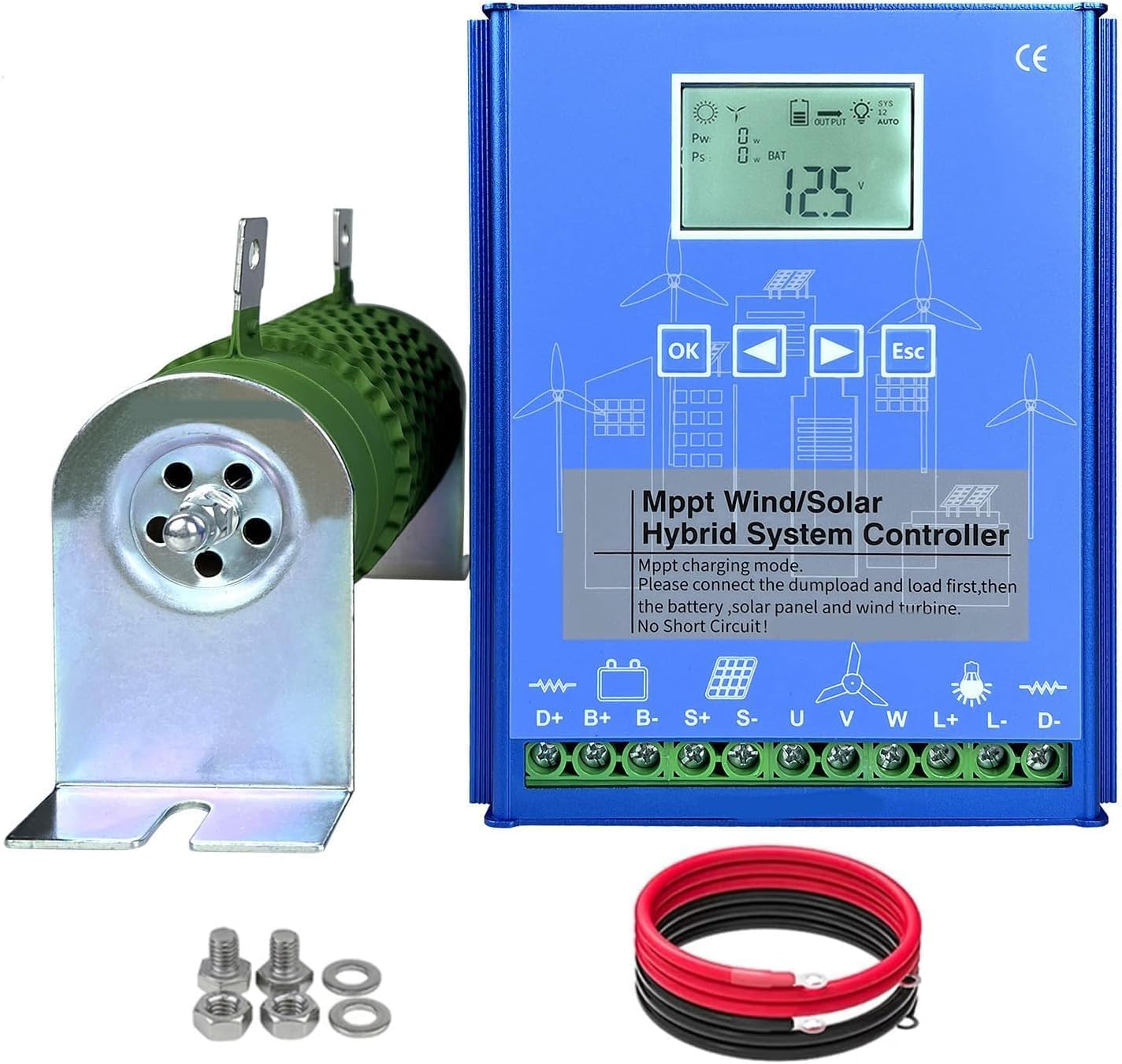 CAJUCA 48v, Solar Wind Hybrid System Charge Controller, 12000W Wind Turbine Generator Controller IP67 Waterproof Wind Generator Controller