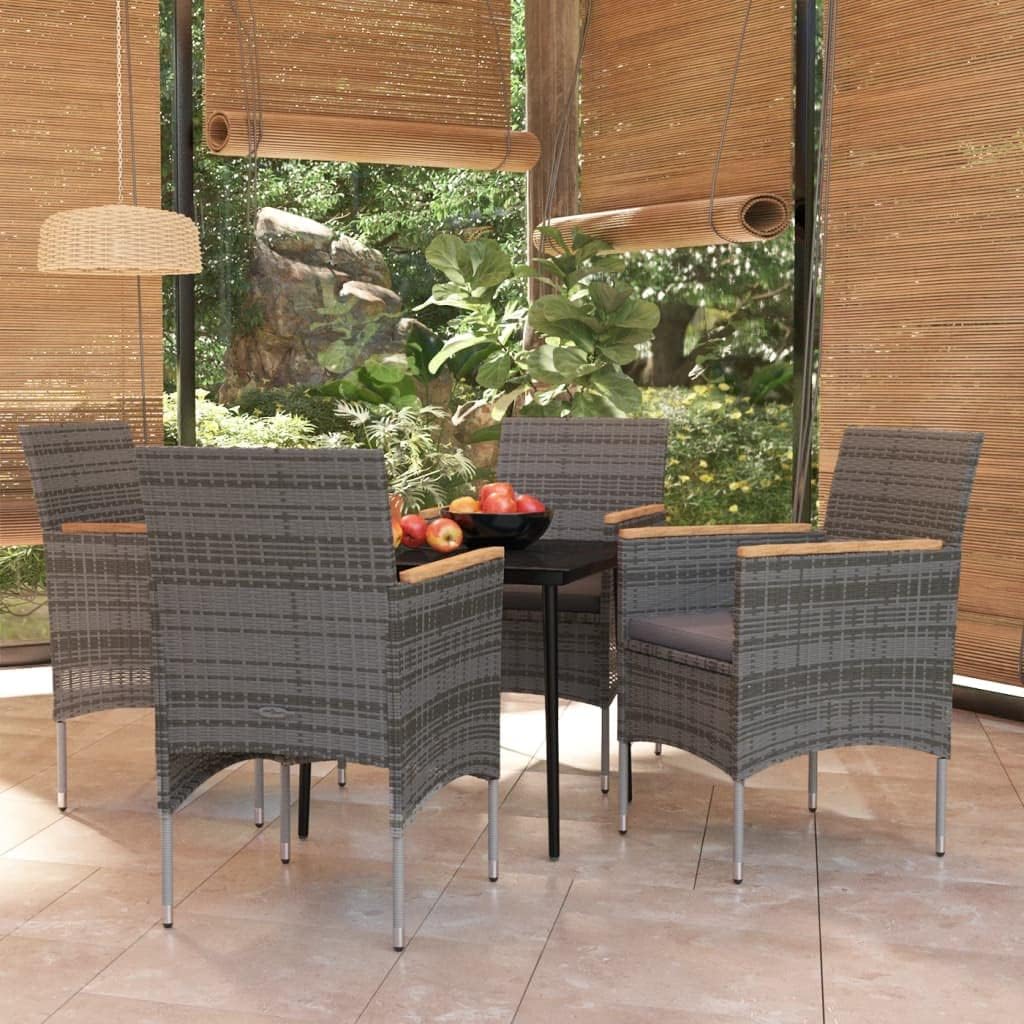 Patio Set 5 Piece Patio Dining Set with Cushions Gray and Black