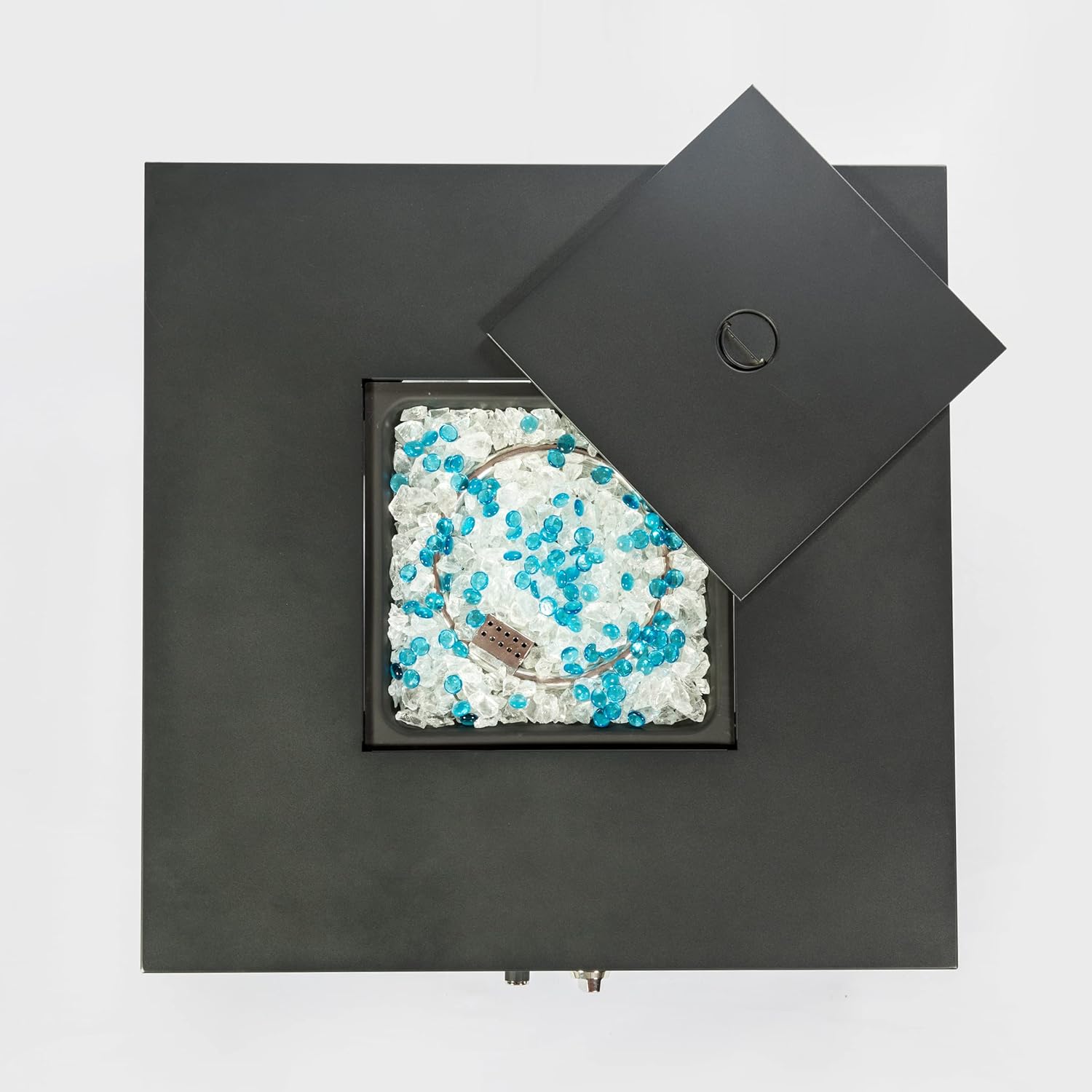 28in Gas Fire Pit Table, 40,000 BTU Outdoor Wicker Patio Propane Firepit w/Faux Wood Tabletop, Clear Glass Rocks, Cover, Hideaway Tank Holder, Lid 9（ Brown）