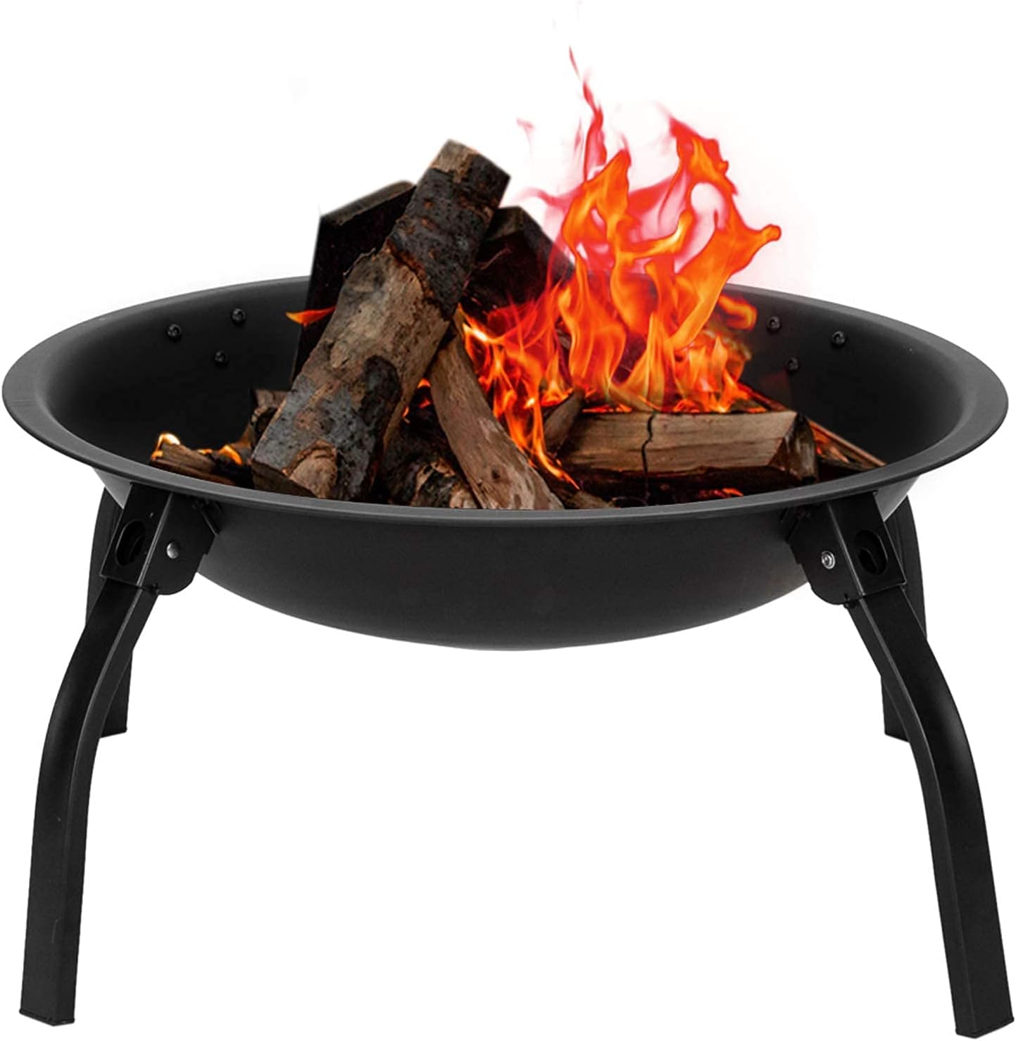 Portable Outdoor Fire Pit Round Wood Burning Steel BBQ Grill Firepit Bowl with Mesh Spark Screen Cover Log Grate and Fire Poker, for Camping Bonfire Patio Park Backyard Garden