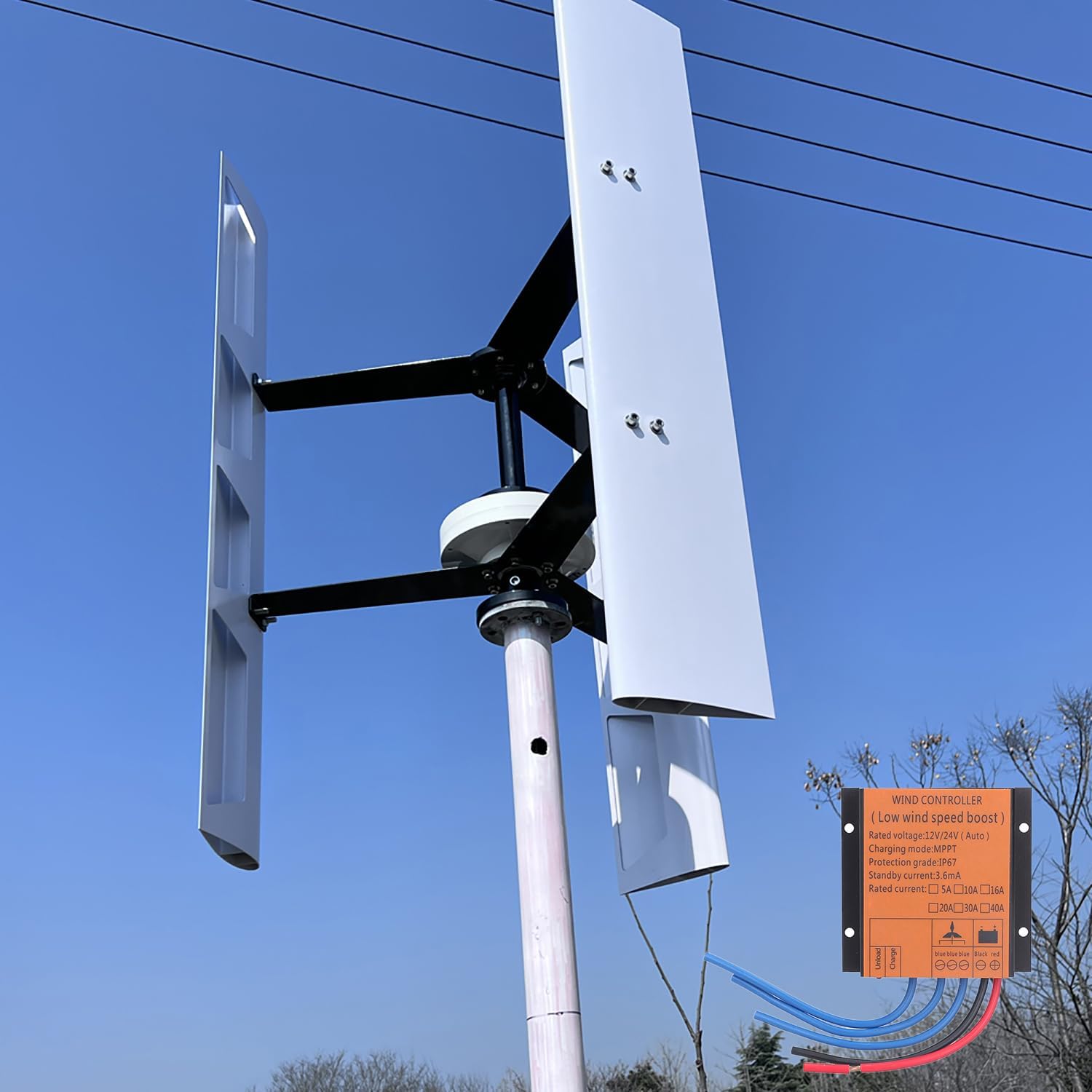 800W 48V Wind Turbine Generator VAWT 3 Blades Vertical Axis Wind Turbine Kit Wind Power Generator with MPPT Charge Controller Off Grid System to Charge 48V Battery