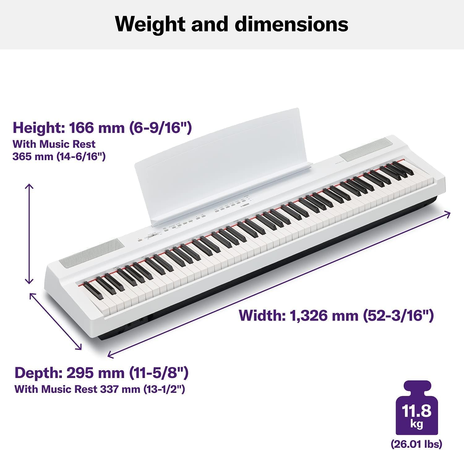 Yamaha P125A, 88-Key Weighted Action Digital Piano with Power Supply and Sustain Pedal (P125AWH)
