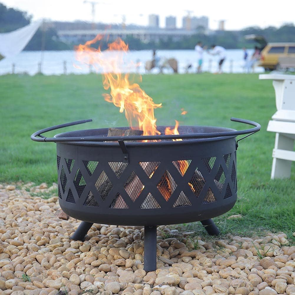 Garden fire Pit with Grill Shelf Outdoor Fire Bowl Charcoal Wood Burner