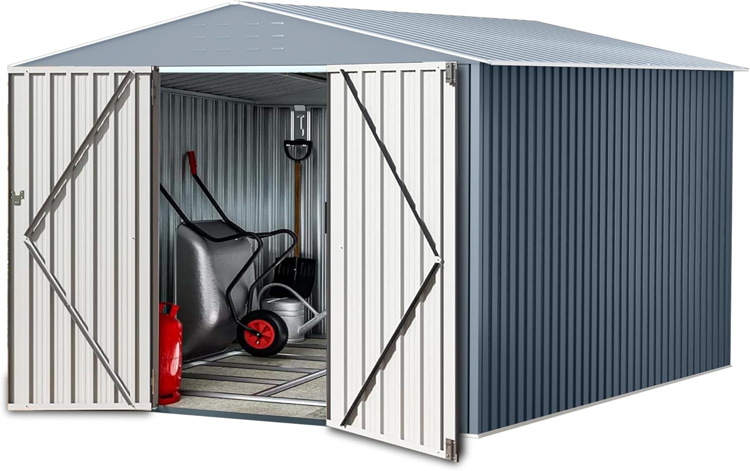 10x10 FT Outdoor Storage Shed, Large Metal Tool Sheds with Sturdy Frame Structure,Sloping Roof and Vents,Updated Reinforced and Lockable Doors Frame for Patio for Backyard,Patio,Garage