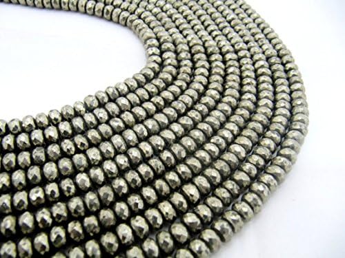 13 inch natural beads strand of 6-8mm faceted rondelle pyrite gemstone beads for DIY jewelry - necklace, bracelet, earring, ring.