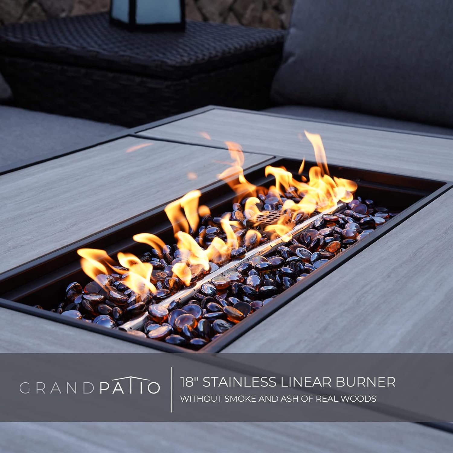 Grand Patio Outdoor 43-Inch CSA Safety Approved Gas Fire Pit Table 60,000 BTU Rectangle Propane Fire Pit with Ceramic Tile Top and Wicker Base