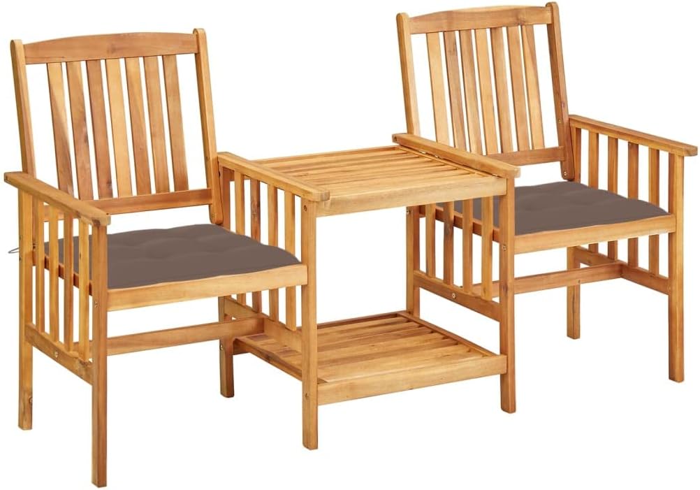 Patio Chairs with Tea Table and Cushions Solid Acacia Wood,Acacia Wood Bistro Set with Cushions: Sturdy Table and Comfortable Chairs for Patio and Garden Outdoor Furniture Sets, Patio Furniture