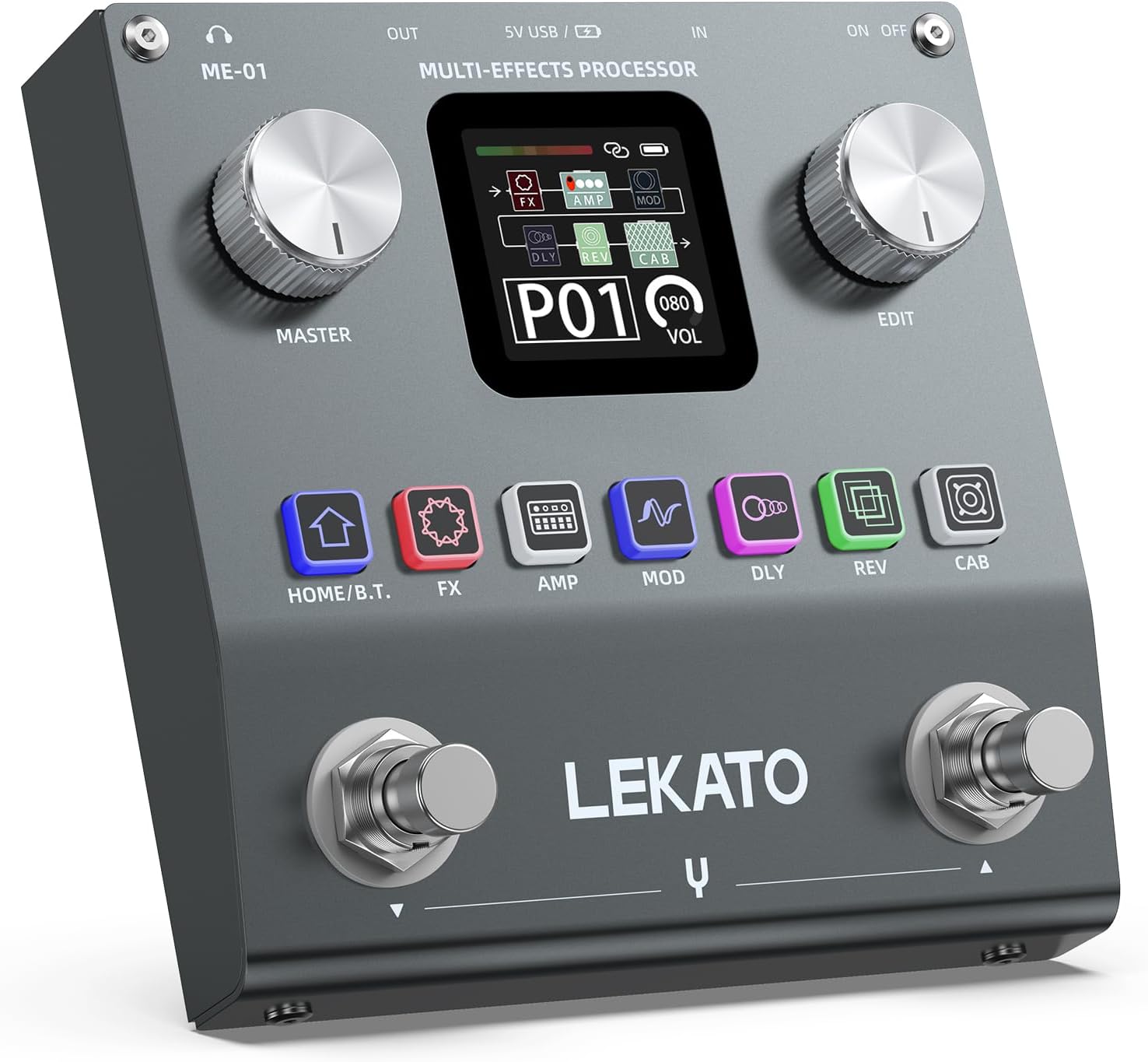 LEKATO Multi Effects Guitar Pedal, Electric Guitar Effects Pedal, Pocket Rechargeable Effects Processor with 6 Effects Modules, 80 Presets, 20 IRs, BT Audio, Headphone Output