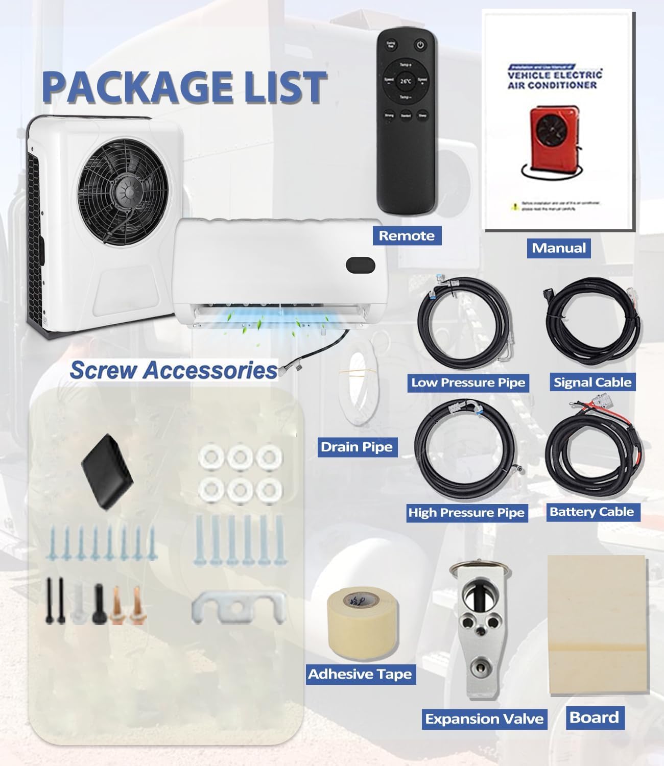 12V Air Conditioner w/Brushless Motor, Mini Split 12 Volt Air Conditioner, Parking AC 12 Volt DC AC, Cooling Low Noise for Big Rig Sleeper, Semi Trucks, Pickup, Trucks, RV, Vans