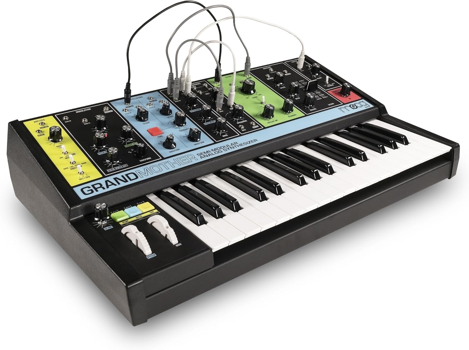 MOOG Grandmother Semi-Modular Analog Keyboard Synthesizer with 32 Keys, Built-In Arpeggiator, Sequencer and Spring Reverb Tank