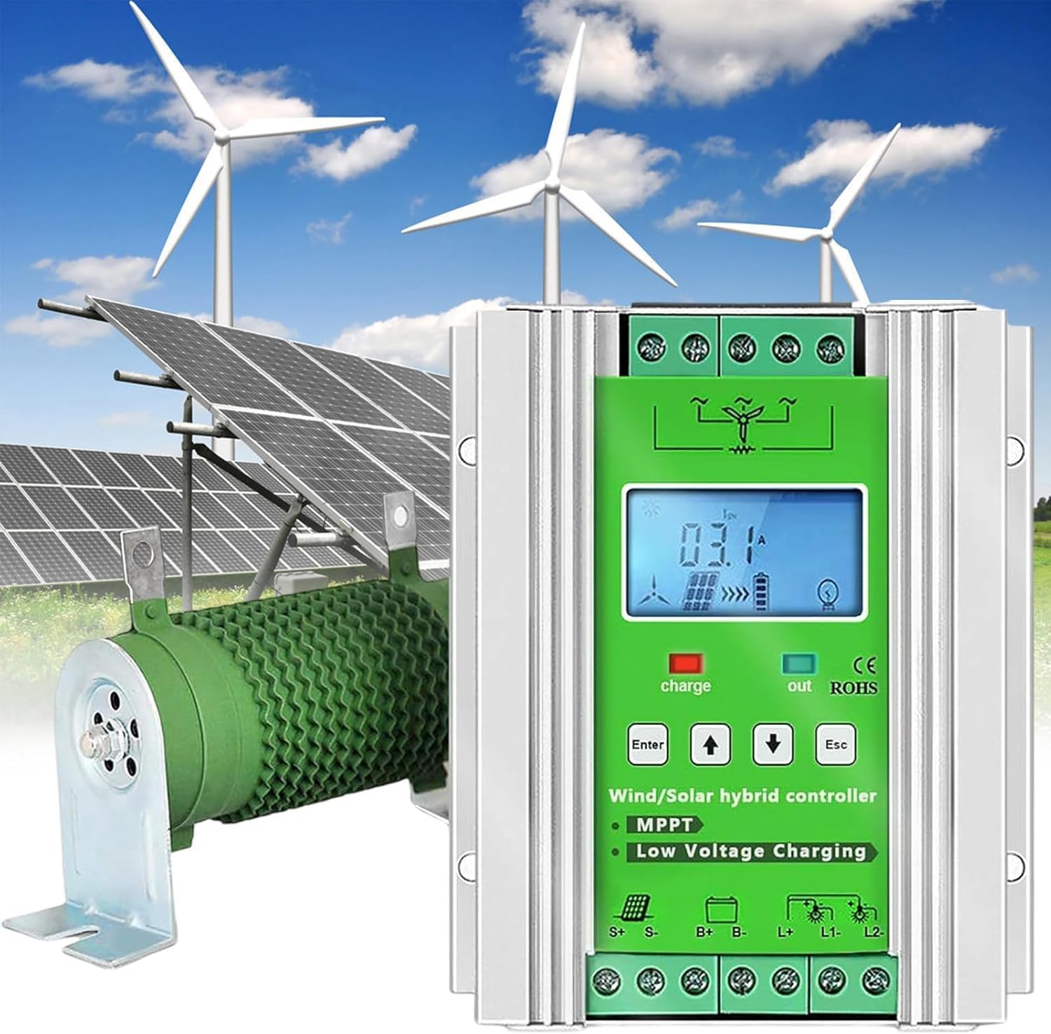 CAJUCA 9000W Battery Off Grid Controller Wind Turbine Solar Hybrid MPPT Charge Boost Controller with Unloader