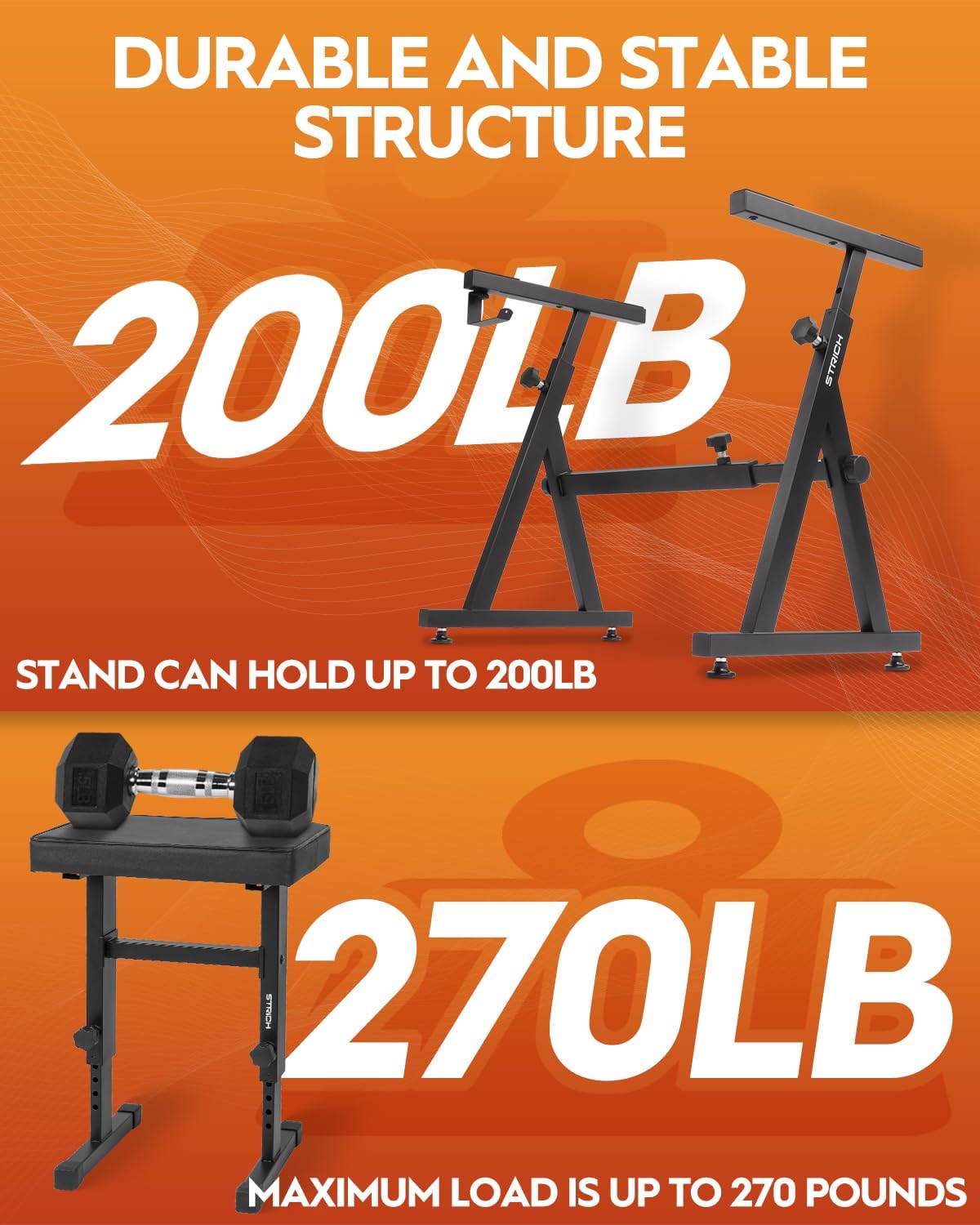 STRICH Piano Keyboard Stand Stool Set, Portable Heavy Duty Stand for 54-88 Key Electric Digital Pianos & Adjustable Piano Bench, Chair, Black, SKT-02 & SPB-M50