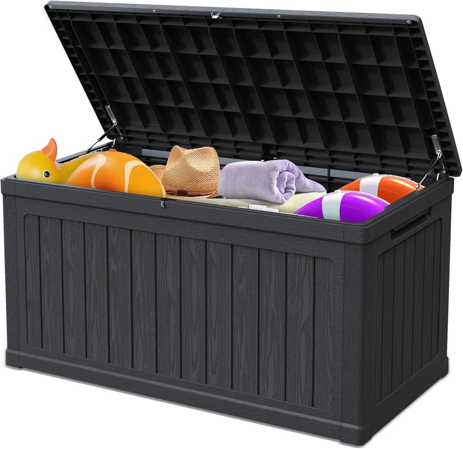 260 Gallon Double-Wall Resin Deck Box - Lockable Waterproof Outdoor Storage Box, 1000lbs Capacity & Doubles as Seating for Patio Furniture - Garden Tools, Pool Accessories (Black)
