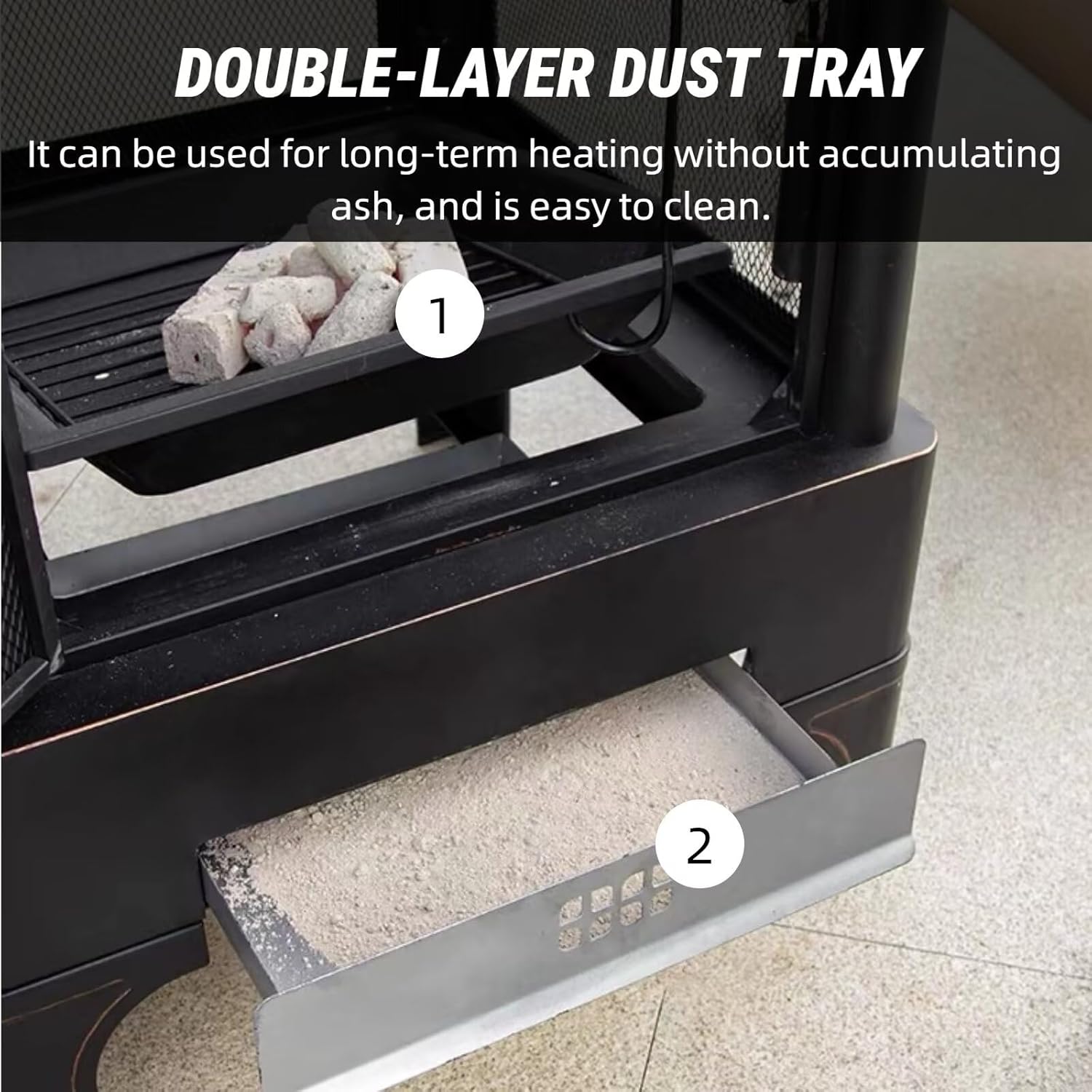 Outdoor Fire Pits 68.90IN (Dual-Purpose Grill & Heater) (Double-Layer Ash Tray) Extended Chimney, Exquisite Protective Net, Black Modern Simple Design