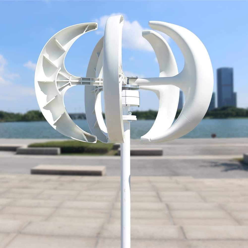 Wind Turbine Generator Kit, 3000W Wind Turbine 12v 24v Vertical Axies Wind Generator VAWT Small Windmill Free Energy With MPPT Charge Controller Homeuse for Hybrid Solar Wind System(White,MPPT CONTROL