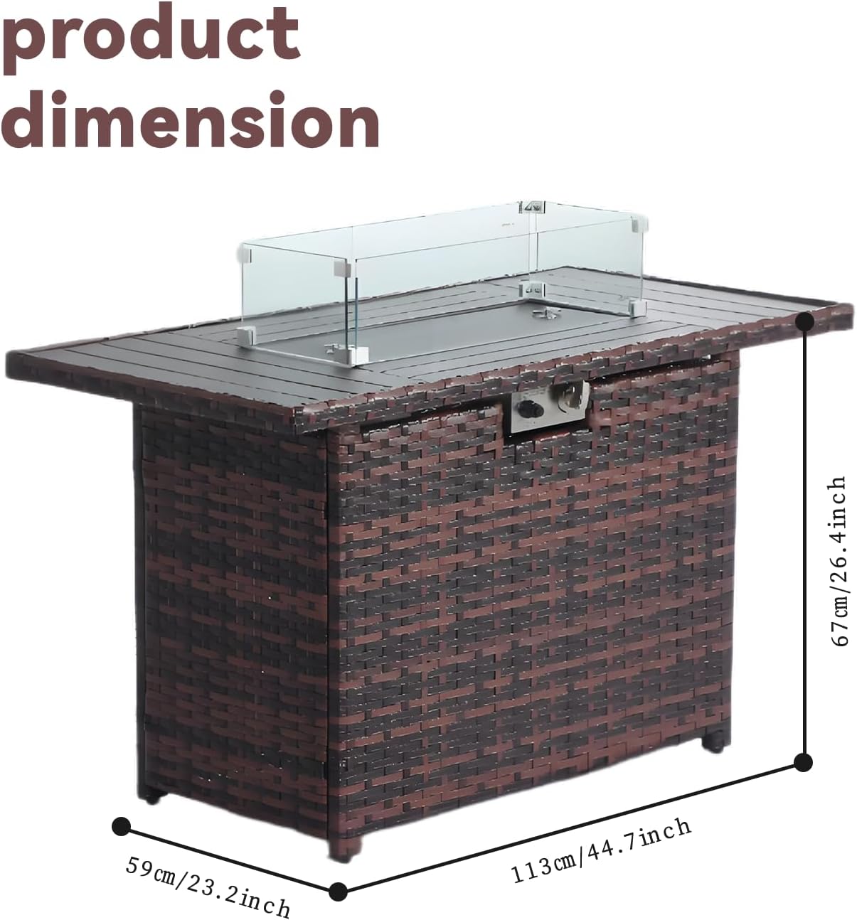 Home Novi Rattan 52-Inch Propane Fire Pit Table - 50,000 BTU, CSA Certified, Wind Guard, Fire Glass, Coffee-Colored - Durable, Safe, & Eco-Friendly Outdoor Heating Solution Grey