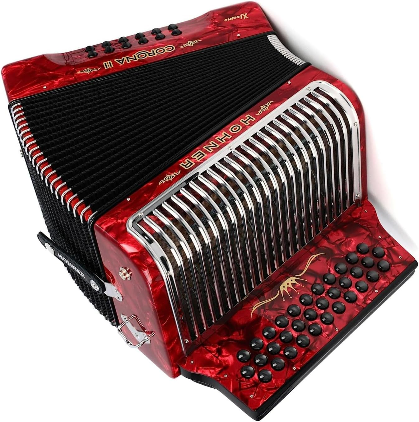 Hohner Corona II Xtreme Diatonic Accordion - Keys of G/C/F - Pearl Red