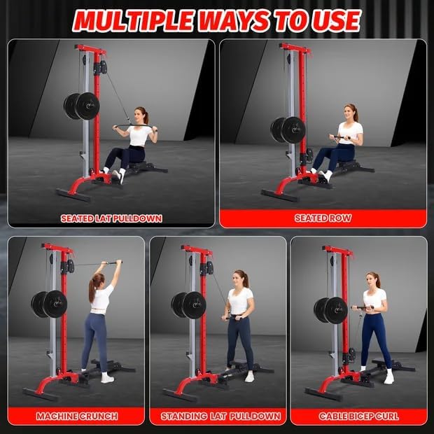2 in 1 Rowing & Cable Machine, LAT Pull Down with Adjustable Weight and Seat, High and Low Pulley Station, LAT Bar and Cable Bar Multi-Function Compact Rowing Machine for Home Gym