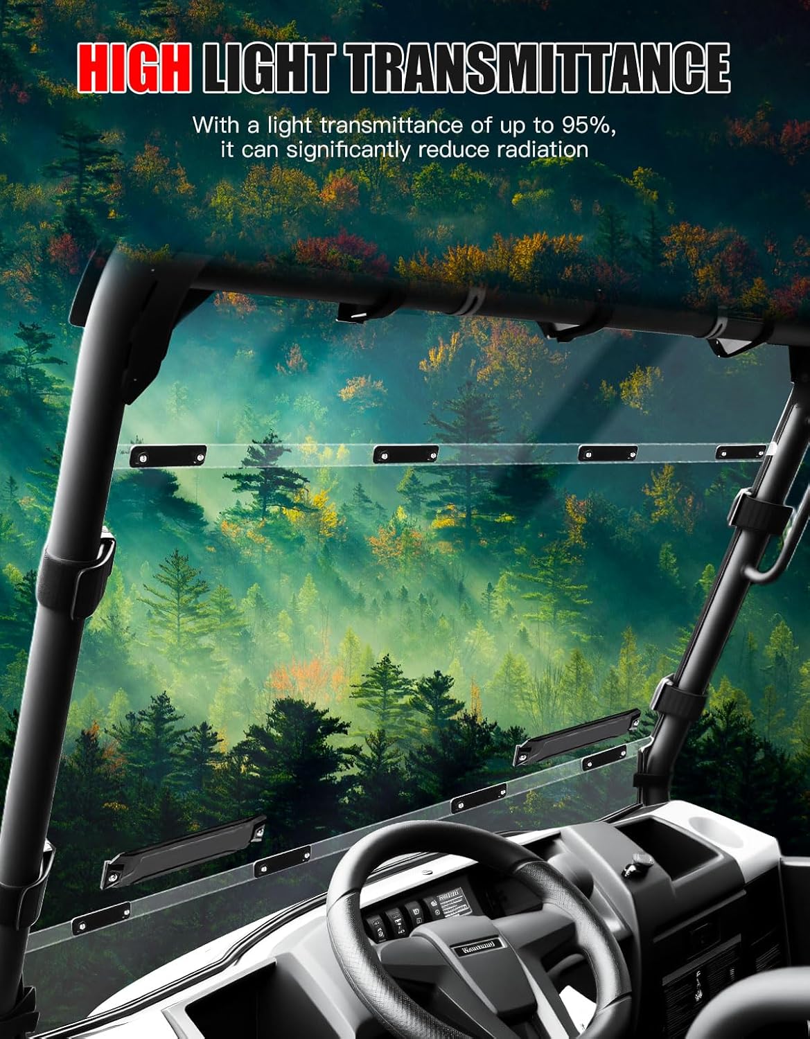 Front Full Windshield for Kawasaki Mule Pro MX, Clear 1/5