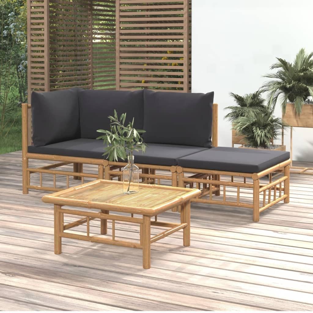 4 Piece Patio Lounge Set with Dark Gray Cushions Bamboo,Elegant Bamboo Patio Lounge Set with Comfortable Seating for Outdoor Relaxation Patio Furniture Sets, Outdoor Furniture Sets