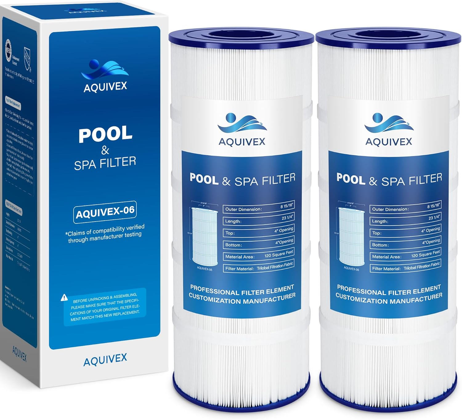CX1200RE Pool Filter Cartridge, Compatible with Hayward StarClear Plus C1200, W3C12002, Pleatco PA120, Unicel C-8412, Filbur FC-1293, Porpoise PP-B2-M, Sta-Rite PXC125, 2 Pack